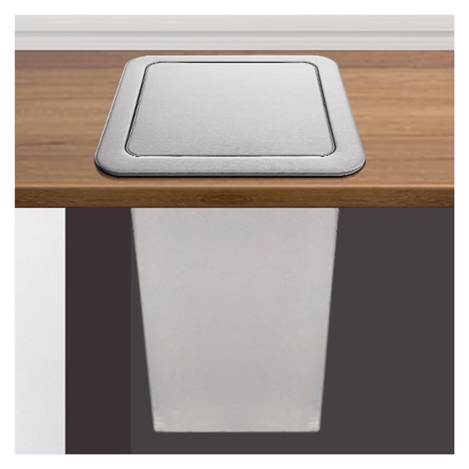 Built-in Countertop Trash Bin Lid， 304 Stainless Steel Waste Chute Cover, Built-in Countertop Trash Can Lid(Silver Lid+Silver Bucket)