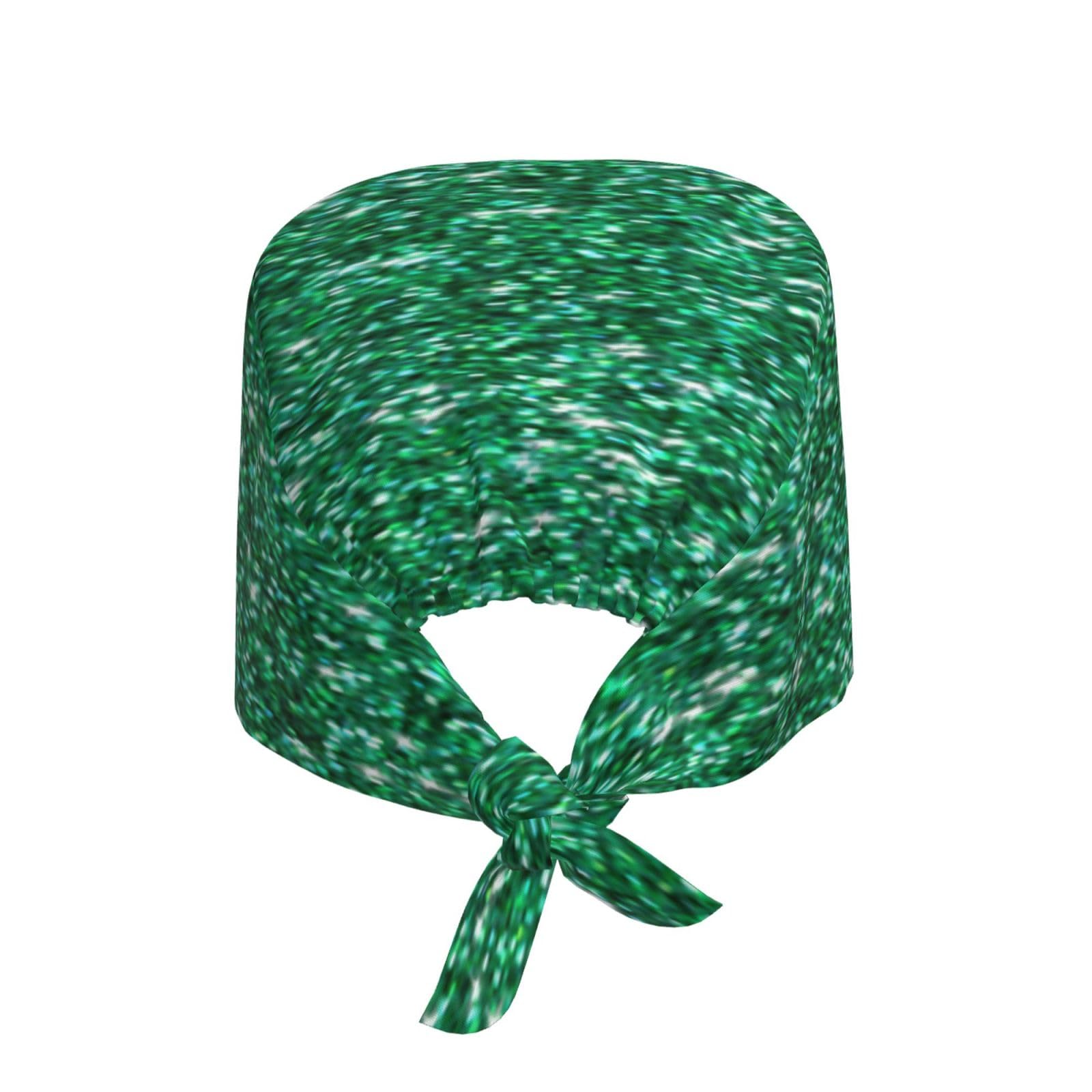 Kuilepa Green Glitter Print Working Caps With Sweatband Adjustable Working Hats Elastic Scrub Hats Nurse Scrub Cap Nurse Hats