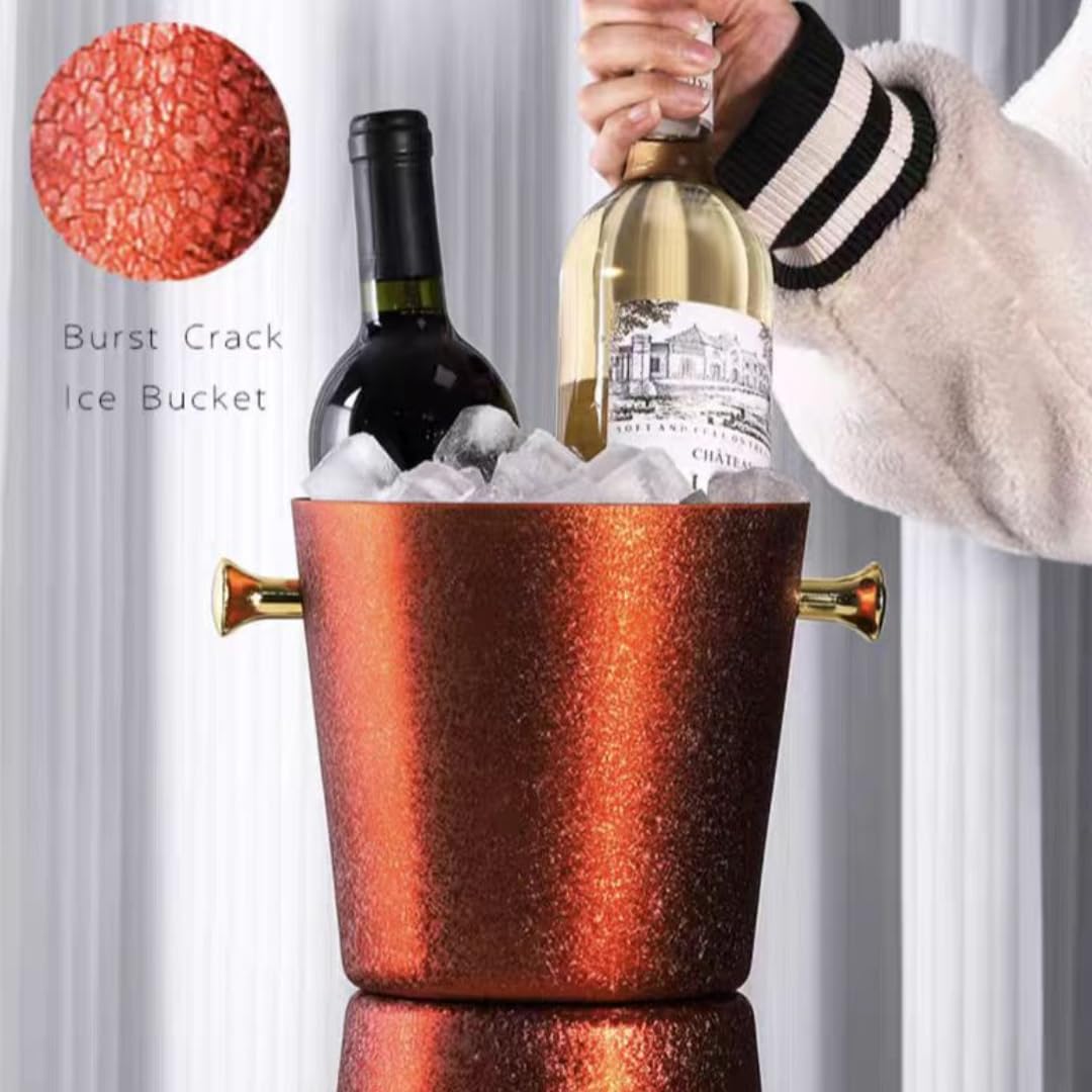 Acero inoxidable aislado cubo de hielo，barril de c Cubo de hielo en bloque for uso comercial con aislamiento térmico y térmico de dos capas for KTV, champán, vino tinto, cerveza, hielo en grano(Blu)