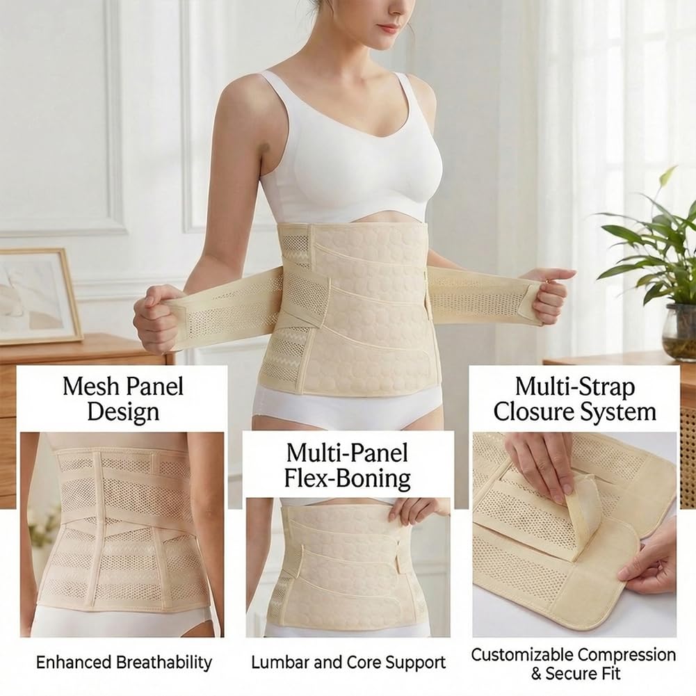 Faja Postparto - Banda para el vientre posparto para mujer, faja de sujeción abdominal, juego de 4 piezas para parto vaginal, moldeador de cintura por cesárea, beige, M — view 2