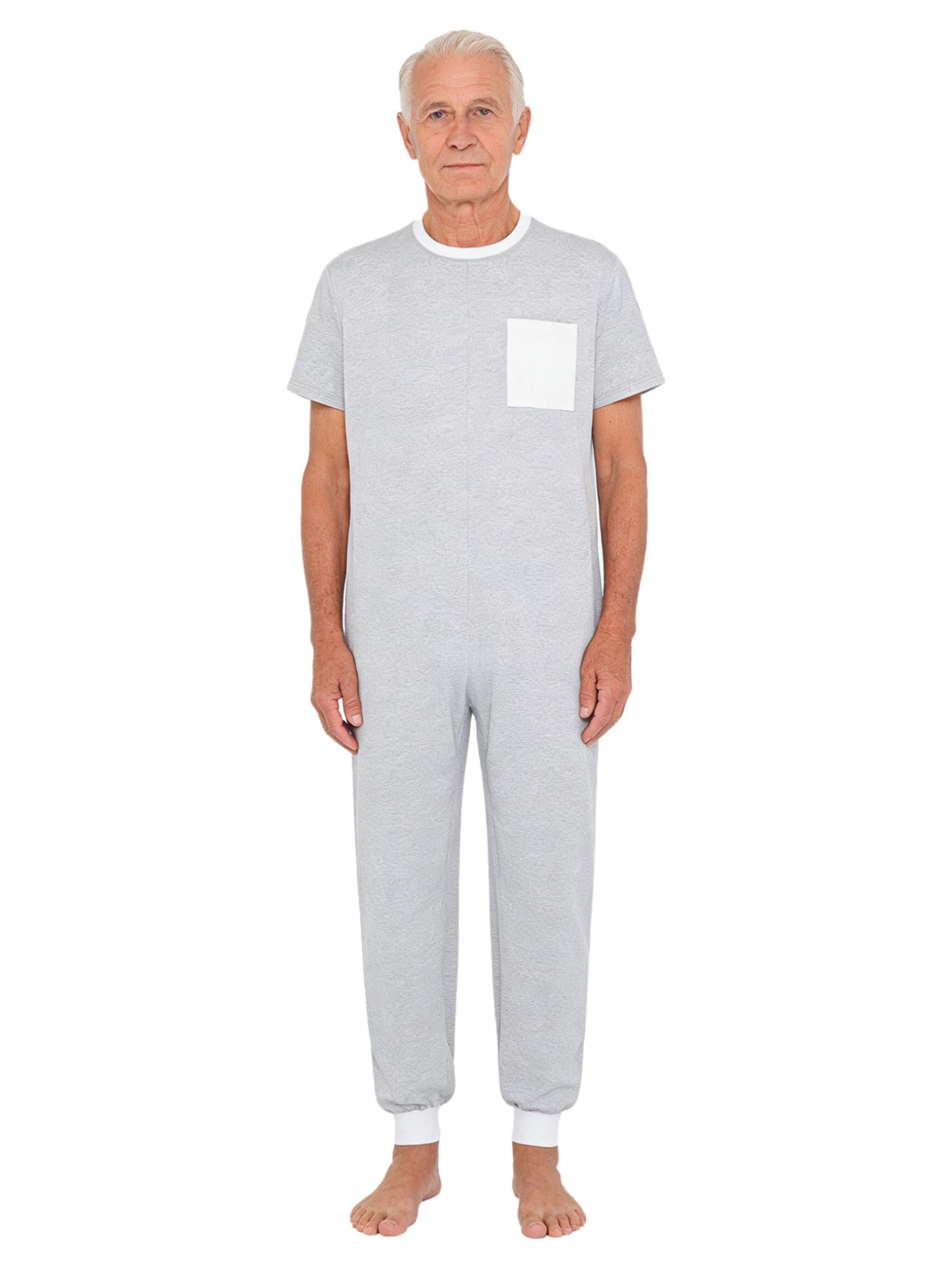 Oyolan Combinaison Sanitaire Homme Femme Pyjama Grenouillères Manches Courtes à Fermeture Eclair pour Personnes Âgées Alzheimer Incontinence