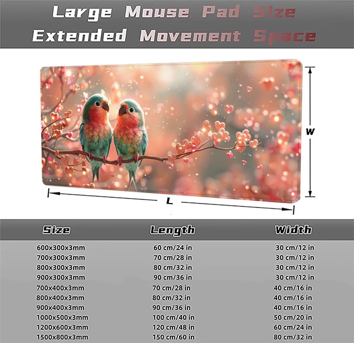 Alfombrilla Ratón Gaming XXL, Gaming Mouse Pad 1500x800x3mm, Protector Escritorio Antideslizante, Alfombrilla de Ratón Flor PáJaro Mousepad Grande, Tapete Raton para Jugadores de PC Oficina LMDT9080