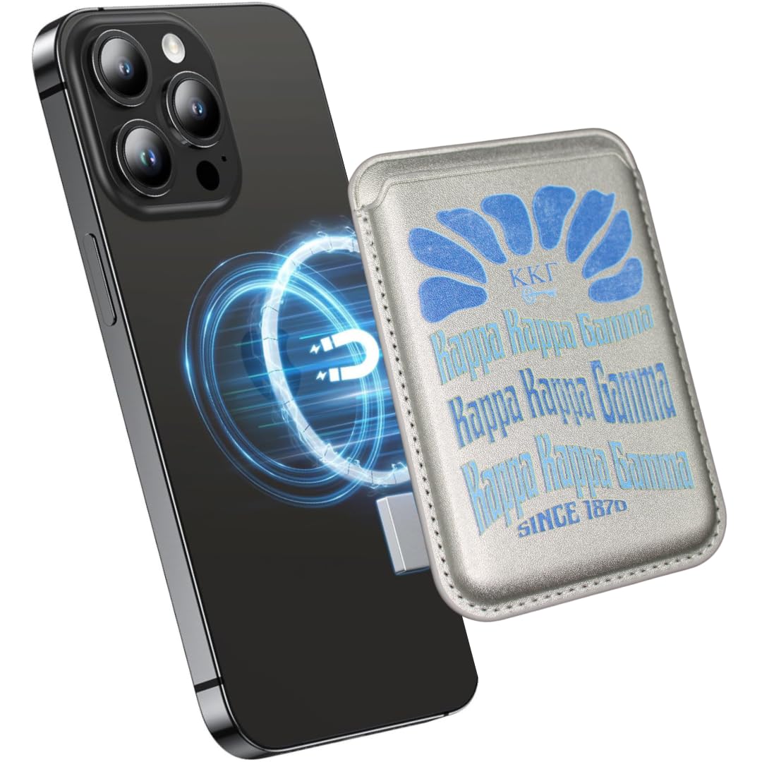 Officially Licensed Kappa Kappa Gamma Sorority Magnetic Card Wallet – Compatible with iPhone 15/14/13/12, Securely Holds 3 Cards – Slim (Silver), CH0KKG1