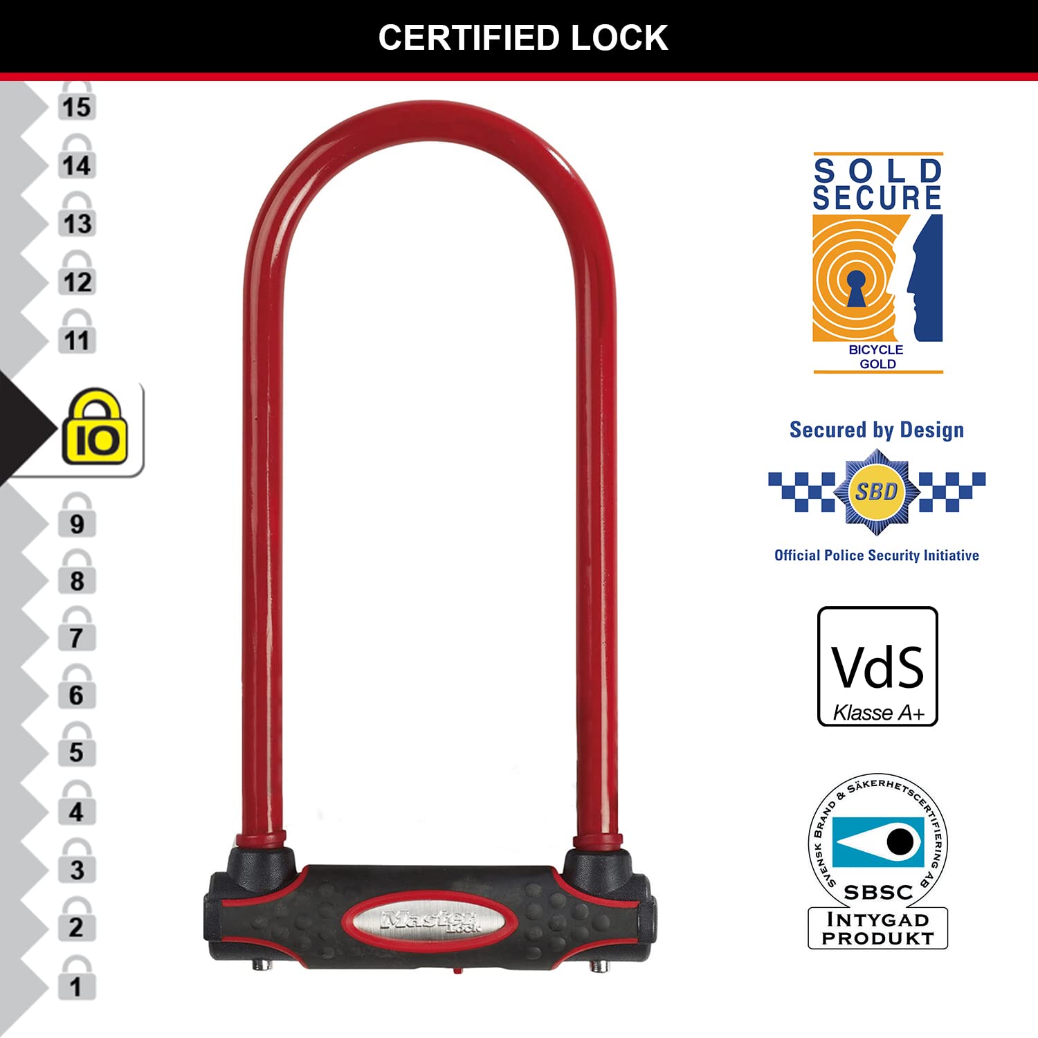 MASTER LOCK Beugelslot [Sleutelslot] [met houder] [Gecertificeerd fietsslot - Secure-Gold-certificaat] 8195EURDPRO - Ideaal voor fietsen