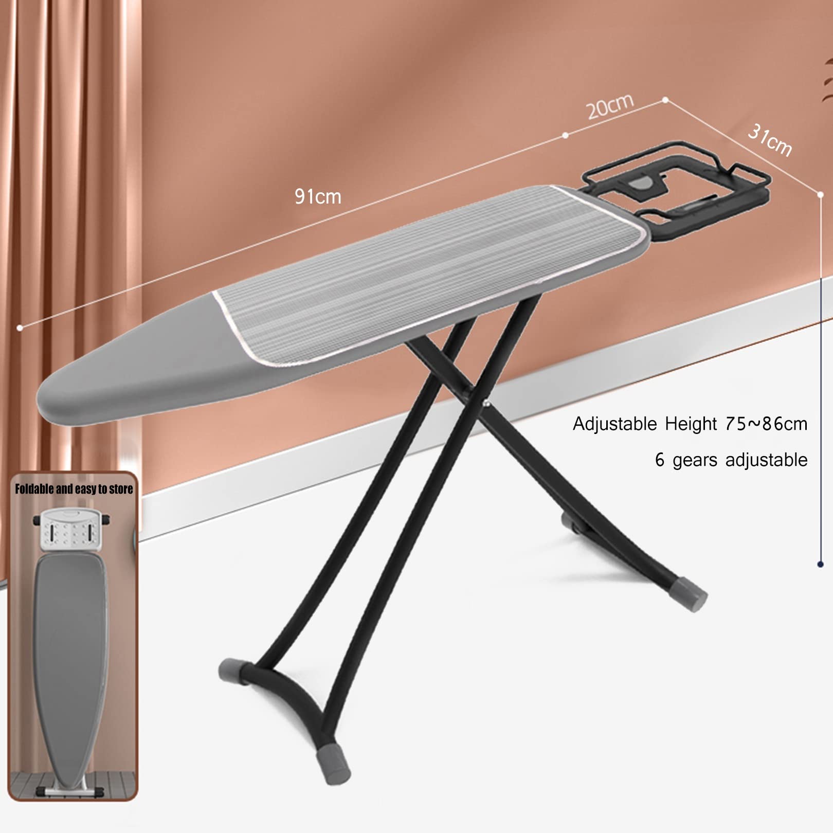 Tabla De Planchar, superficie de planchado extra grande ,Soporte Para Centros De Planchado,6 altura regulable,Patas Extragruesas con Patas Antideslizantes，ideal para espacios reducidos ( Color : H )