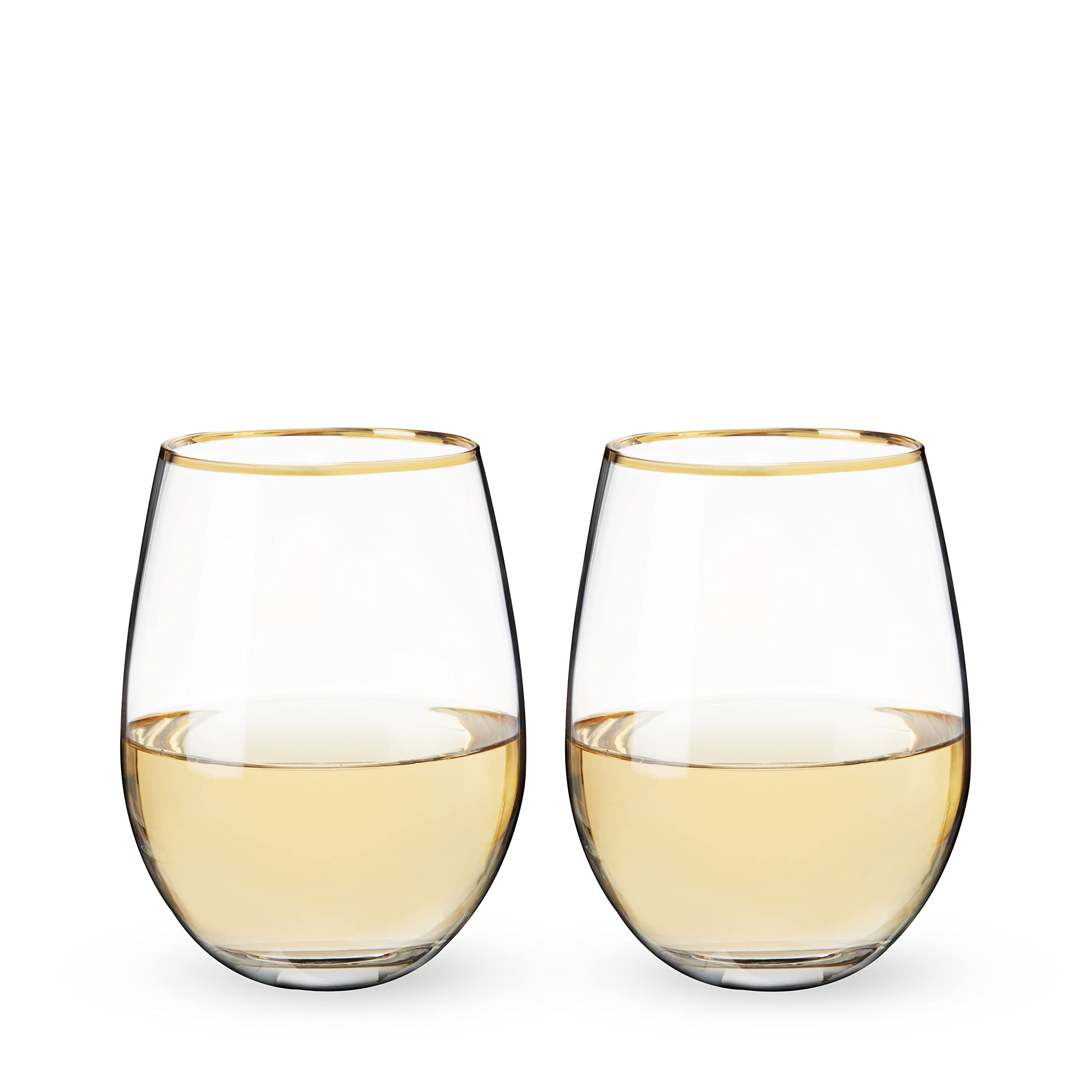 Twine Juego de copas de vino doradas sin tallo con borde dorado, vasos modernos para vinos tinto y blanco, regalos de boda, celebración de vacaciones, cristalería elegante, bar en casa, 18 onzas