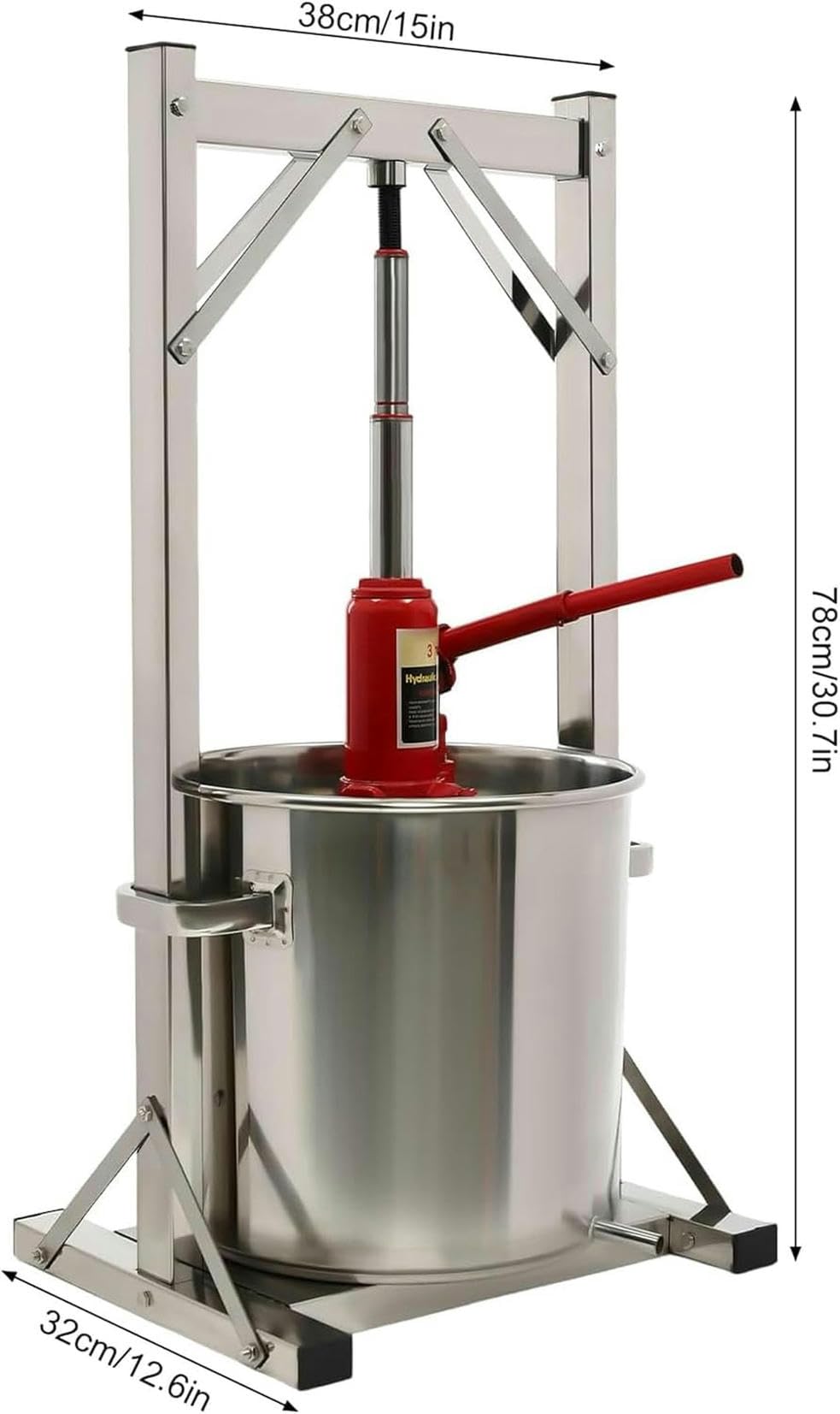 22L/5,8GAL Kapazität Master Fruit Apfel- und Weinpresse, manuelle Edelstahl-Apfel- und Weinpresse mit Hydraulik für Apfelwein, Zubehör und Ausrüstung zur Weinherstellung~/