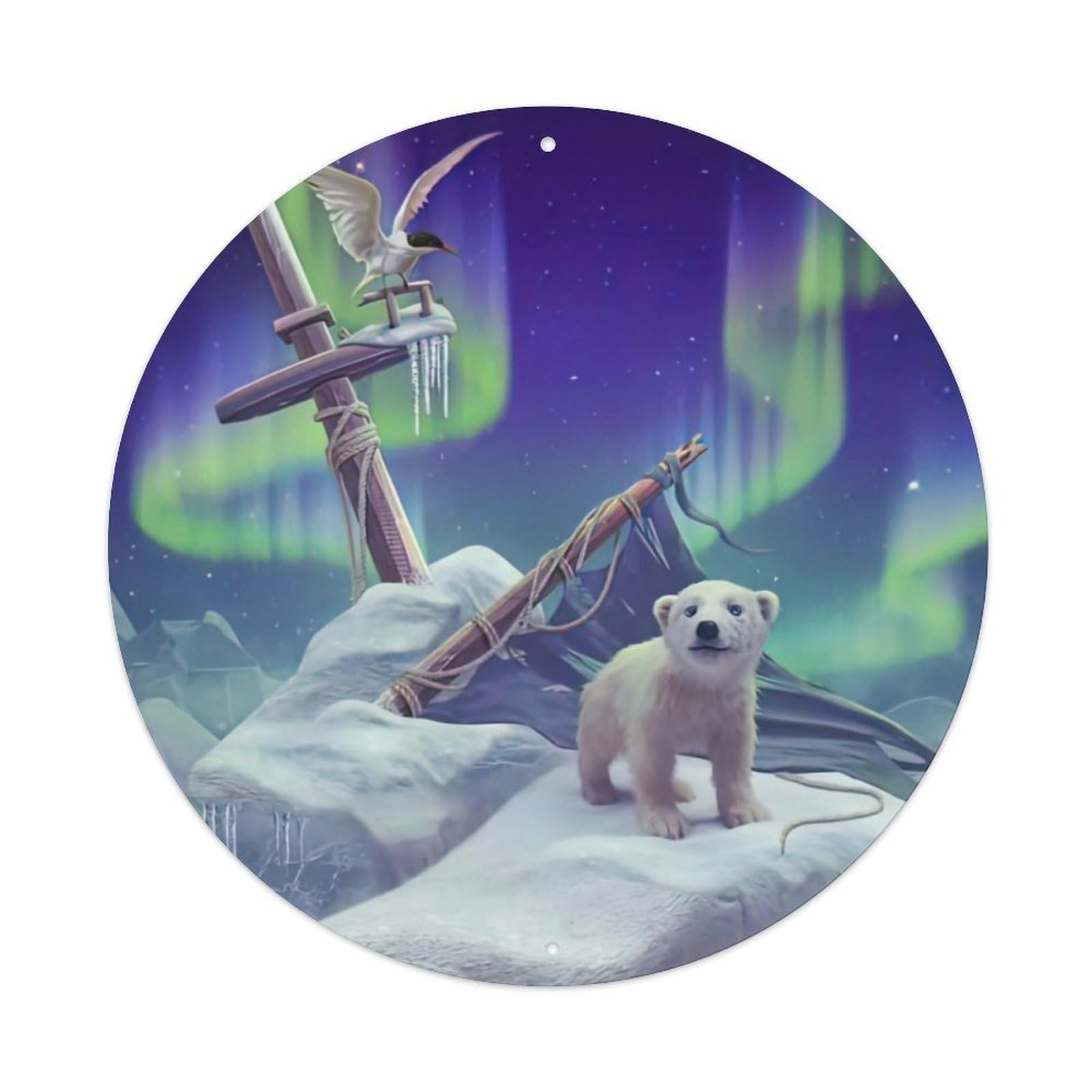 Animal Artwork Polar Bear on Glacier Vintage Metal Tin Sign Plaque Wall Decor for Cafe, Club Bar, Office, Garden Metal Poster 8x8Inch