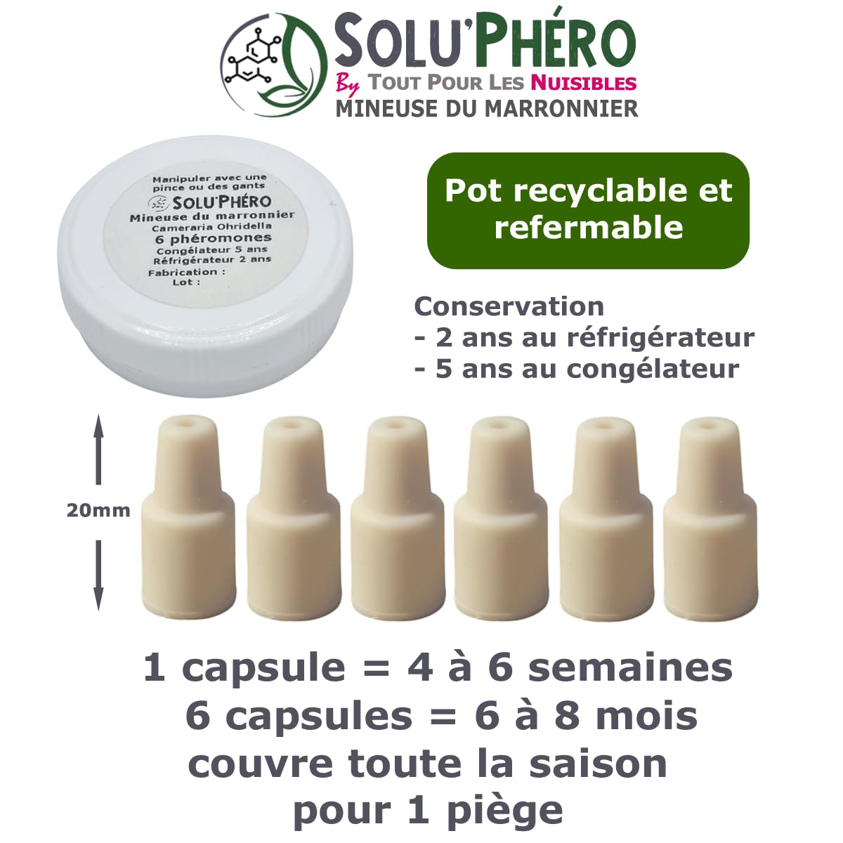 SOLUPHERO - 6 Phéromones Mineuse Marronnier Bio - Efficacité par Capsule de 4 à 6 Semaines - Phéromone Écologique de Contrôle de Cameraria Ohridella