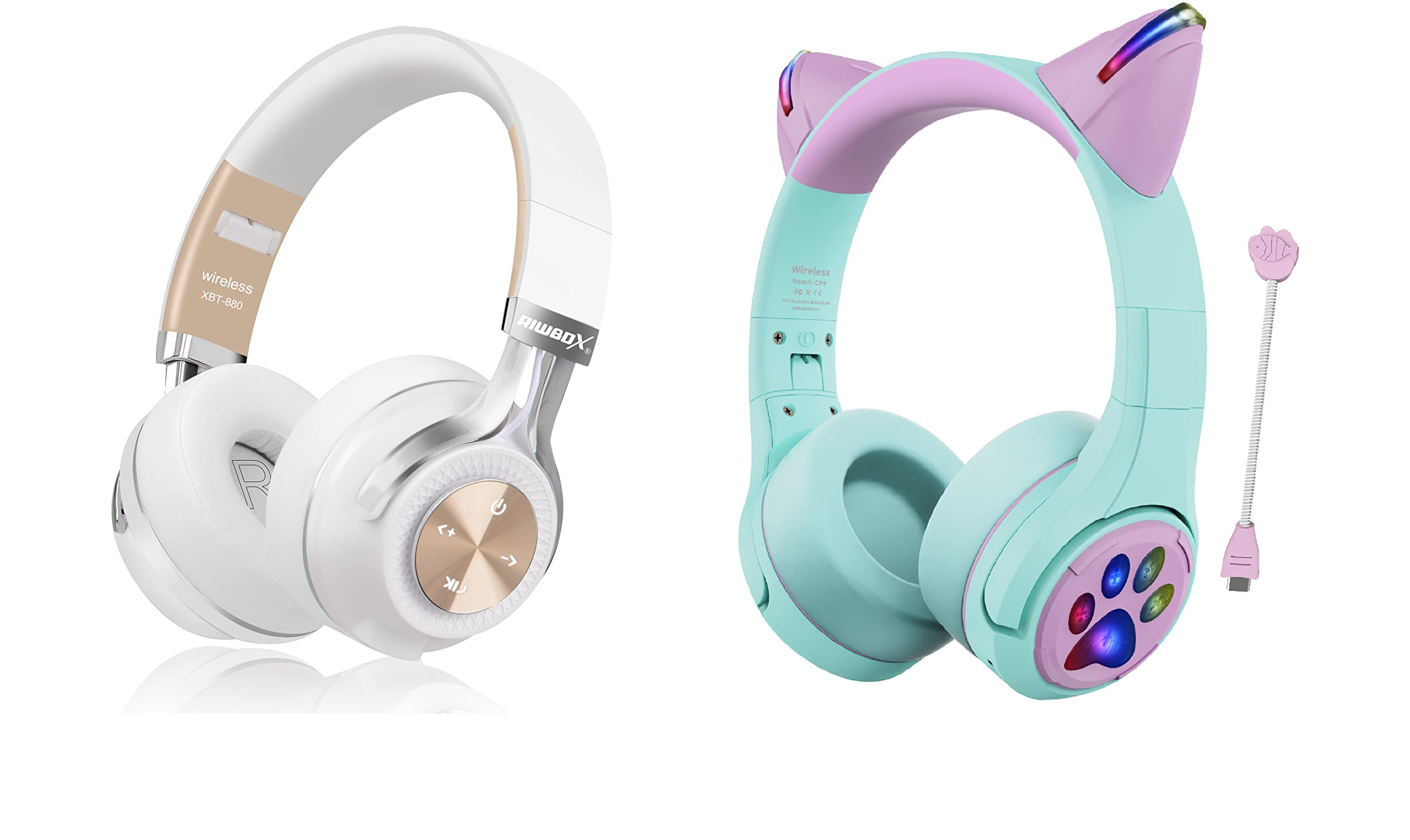 RiwboxKids Headphones& Bluetooth Over Ear Headphones Bundles, LED Light Up Kids Headphones with Mic,Volume Limited, and Toys for 3-14 Year Old Girls Kids Birthday Valentine Gifts