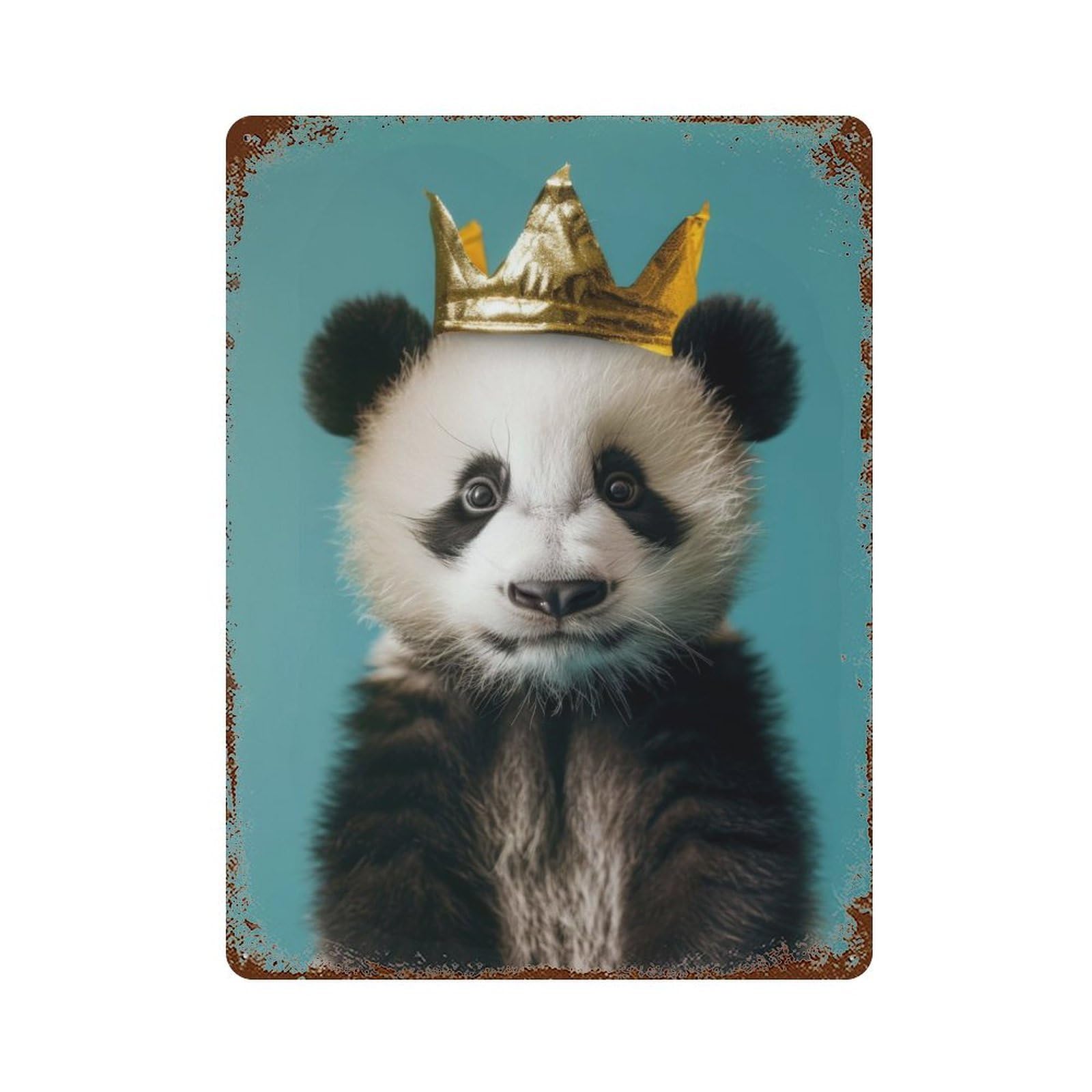Cute Panda King Distressed Metal Wall Sign 15.7"x11.8", Ideal for Garage, Bar And Workshop Decor