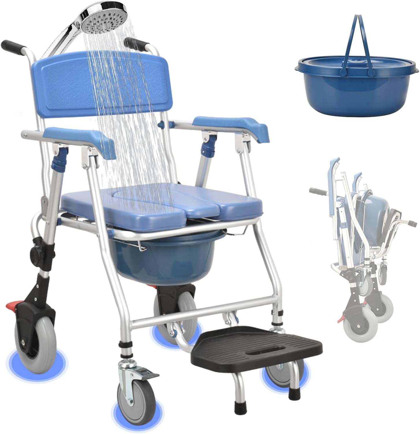Silla con WC para Personas Mayores, Sillas para Ducha Personas Mayores, Silla Inodoro Ancianos, Silla Ducha Minusvalidos Plegable, para Discapacitadas, Carga Máxima 150 Kg