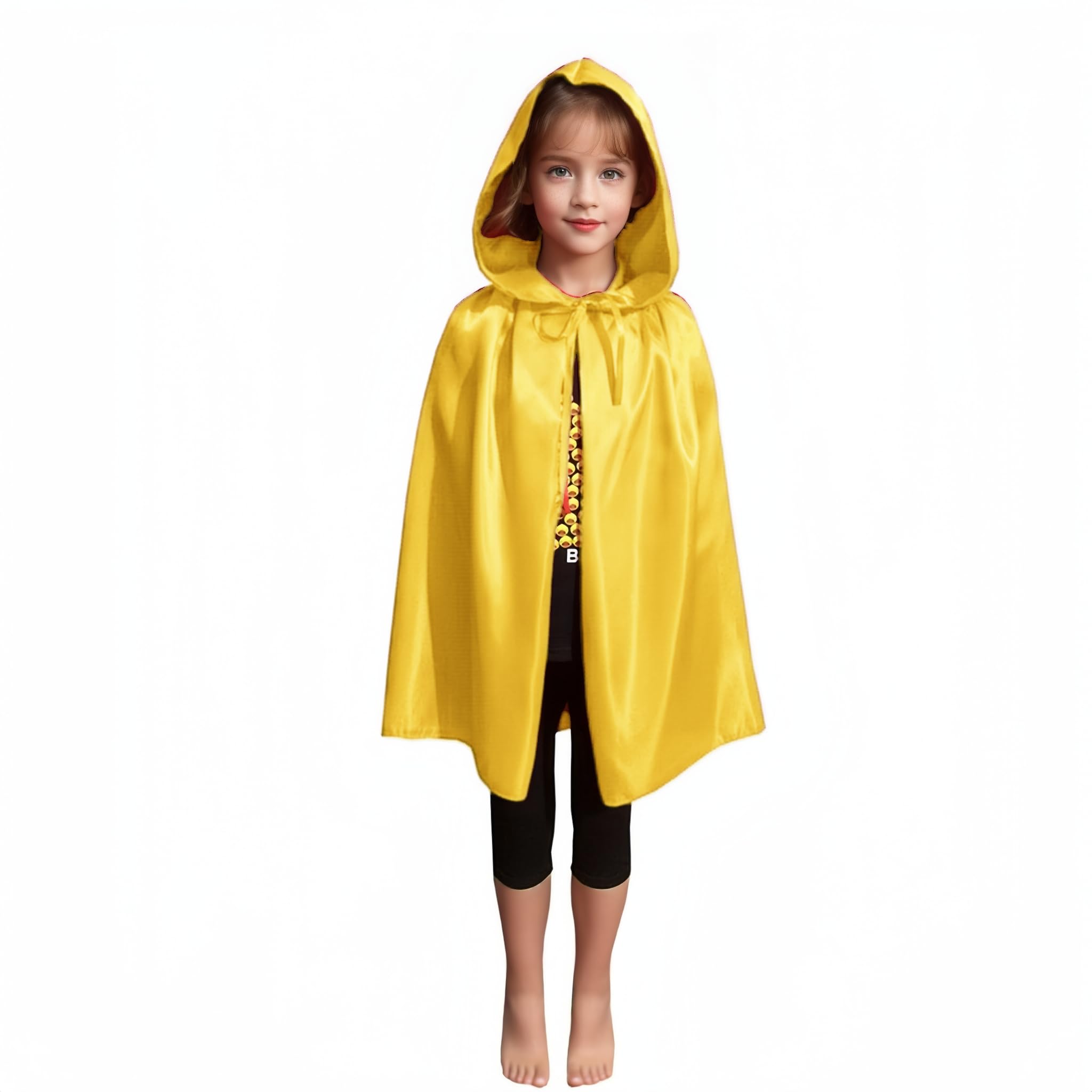 Proumhang Yellow Hooded Cape Kids Hooded Robe Cloak Witch Cloak Vampires Cape Devil's Cloak Grim Reaper Cape for Boys Girls Halloween Masquerade Christmas Cosplay Fancy Dress Party 120cm/47.2" - Image 2