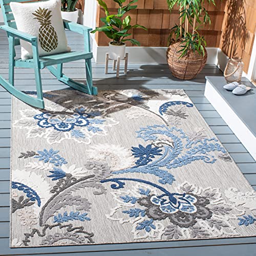 SAFAVIEH Cabana Collection 8' x 10' Grey/Blue CBN305F Floral Indoor/Outdoor Non-Shedding Easy Cleaning Patio Backyard Porch Deck Mudroom Area Rug - Image 3