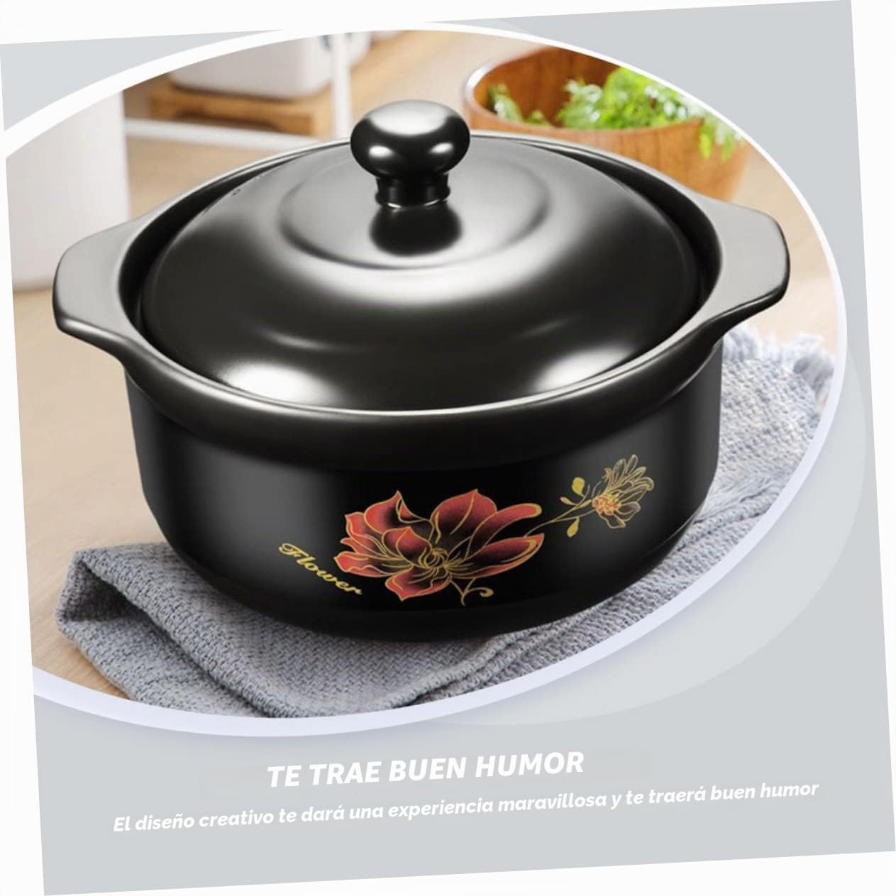 KICHOUSE Cazuela de Cerámica para Guiso de Pollo y Sopa Olla de Barro para Cocinar Cazuela Gruesa para Arroz para Cocina Gas y Eléctrica Diseño Elegante y Funcional