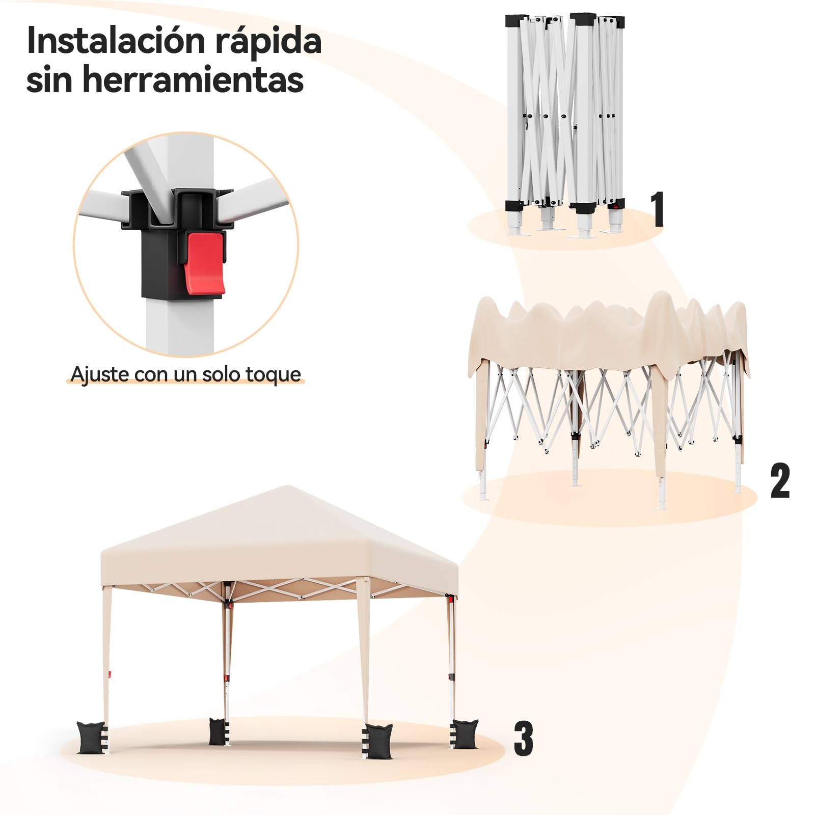 Devoko Carpa, 3x3 Impermeable Estable a Prueba de Frío, Plegable Ajustable en Altura, Tienda Plegable, Protección UV 50+, Bolsa de Transporte, Carpa Camping, Beige