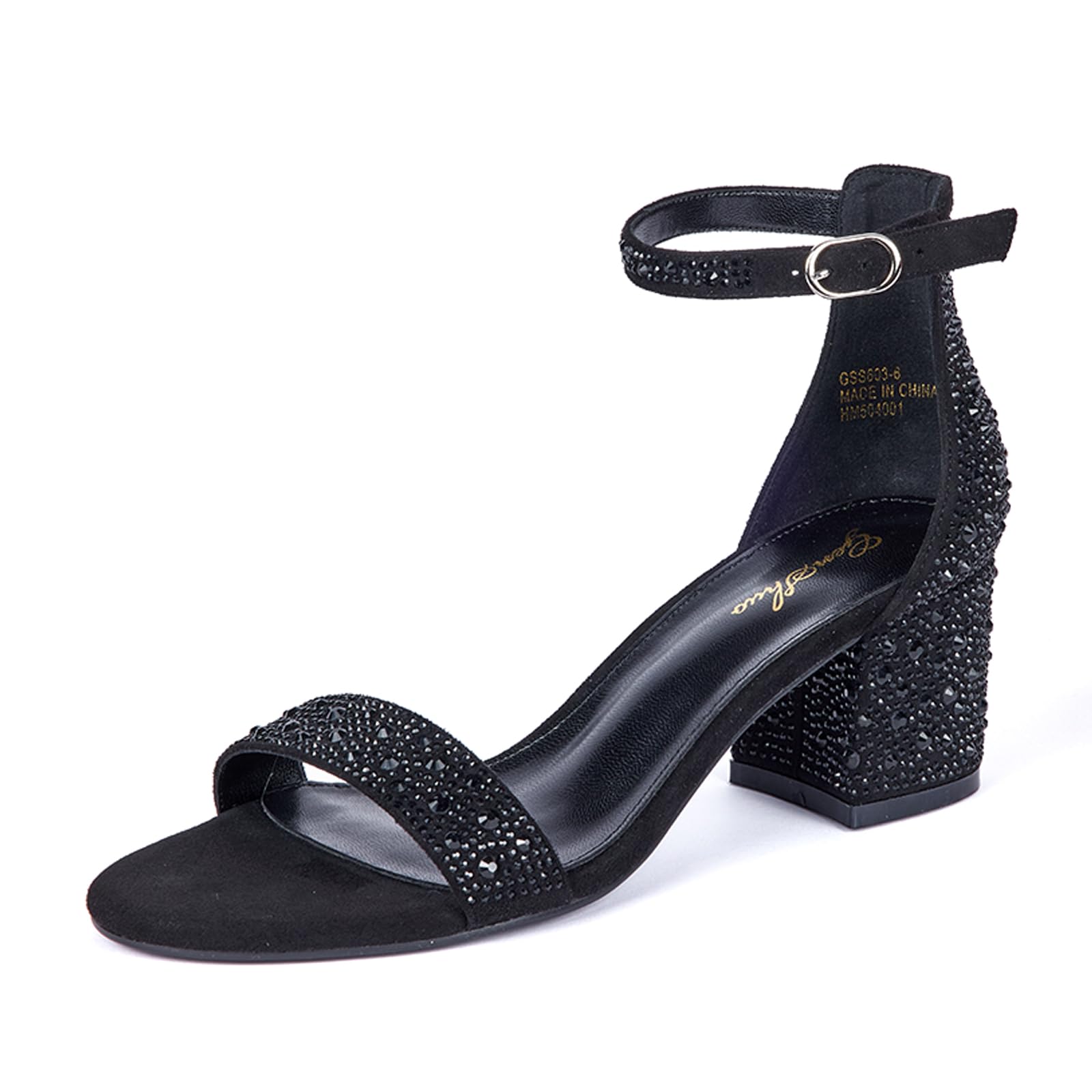 GENSHUO Women's Low Block Heel Sandals Strappy Open Toe Dress Heels Comfortable Sexy Cute Ankle Strap Wedding Party Prom Summer Heeled Shoes