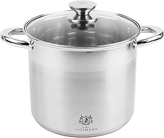Grand Faitout Inox - 22.5L - 34 cm - Marmite Induction en Acier Inoxydable 18/0 - Casserole avec Couvercle en Verre - fait tout tous feux - Faitouts Avec Échelle de Mesure - Cocotte Inox