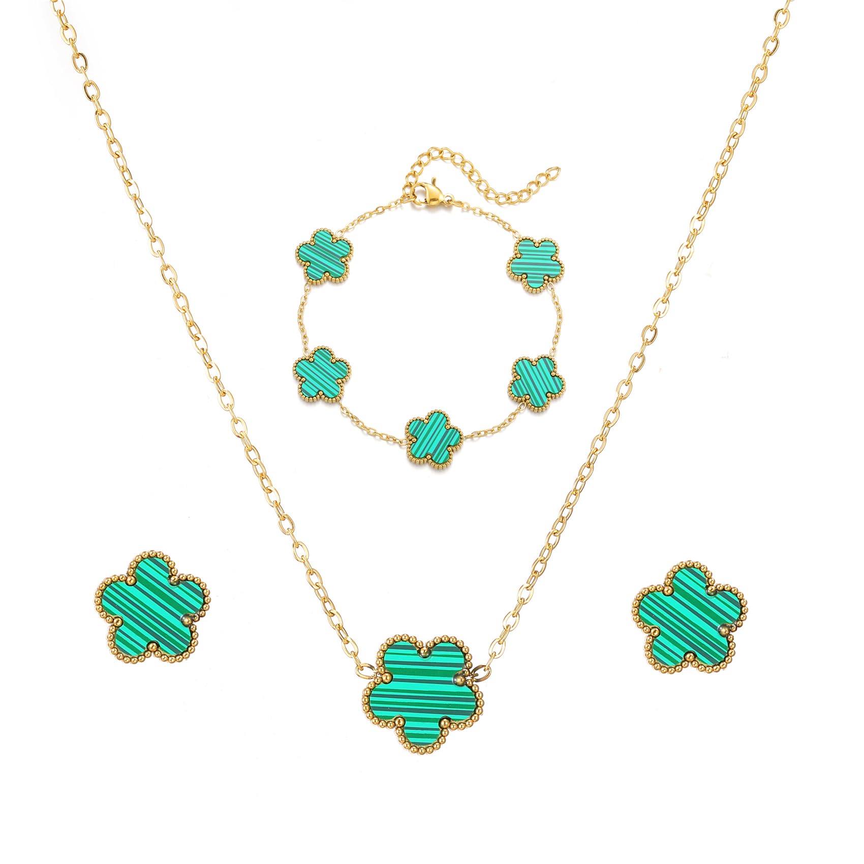 RWQIAN Gold Plated Five Leaf Lucky Clover Bracelets for Women,White/Black/Red/Green/Blue/Pink Clover Link Flower Charm Bracelets,Adjustable Clover Bracelet Chain Jewelry Gifts Trendy for Birthday