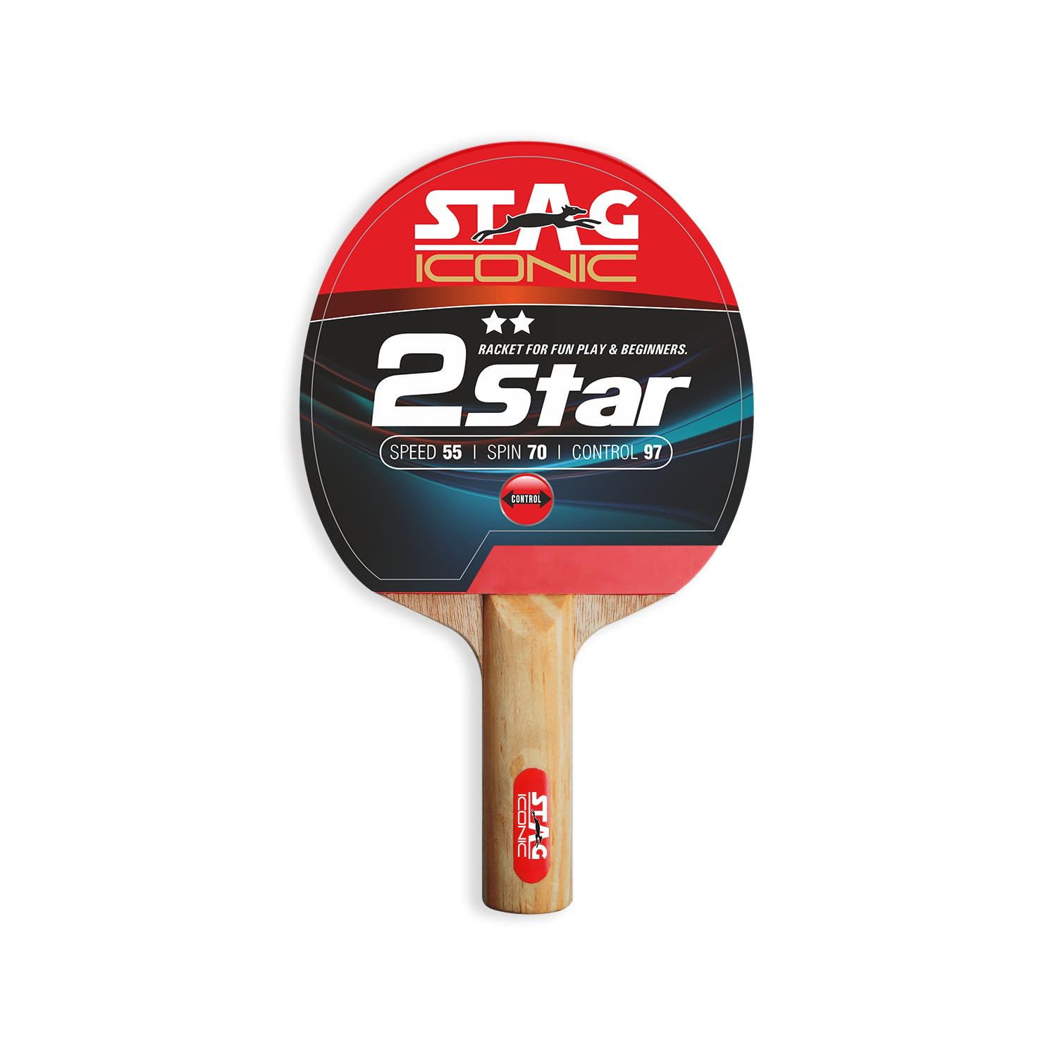 STAG ICONIC 2 Star Beginner Table Tennis Racket | Inverted Rubber for Better Control & Consistent Play | Straight Handle Shakehand (Red/Black)