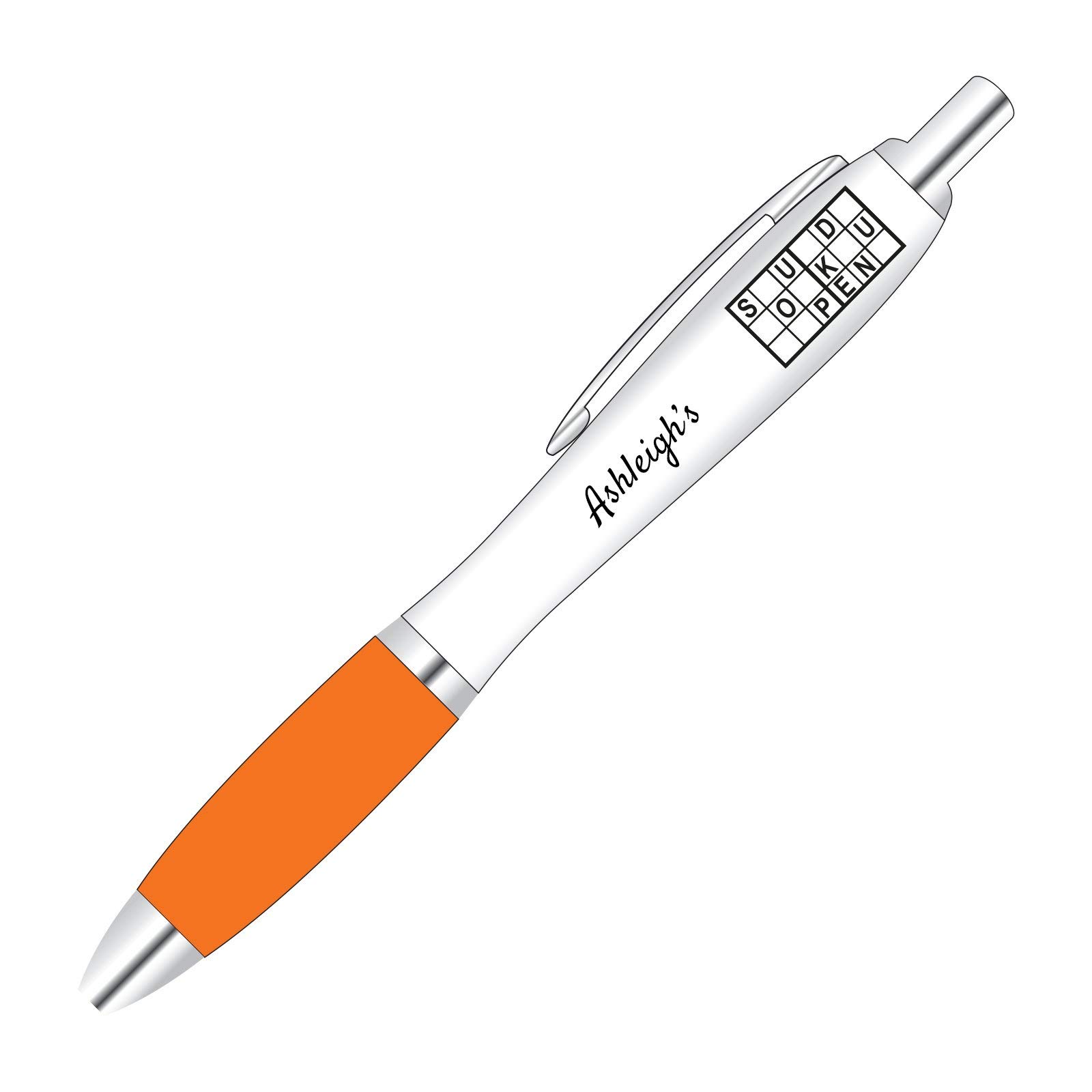 You Personalise Personalised Puzzle theme Contour Pen *SUDOKU* - 1 Line of printed text ORANGE GRIP โ image 1