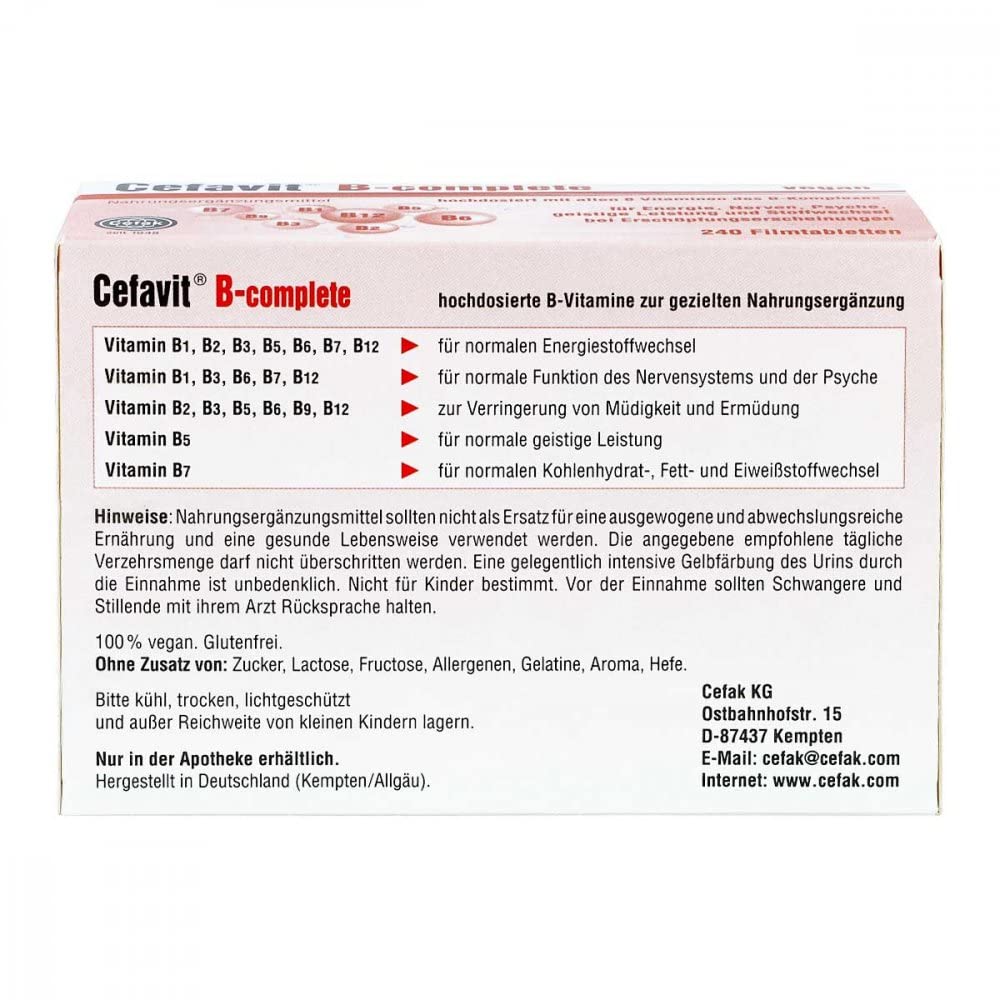 Cefavit B-complete Filmtabletten für Energie, Nerven, Psyche, geistige Leistung und Stoffwechsel, 240 St. Tabletten