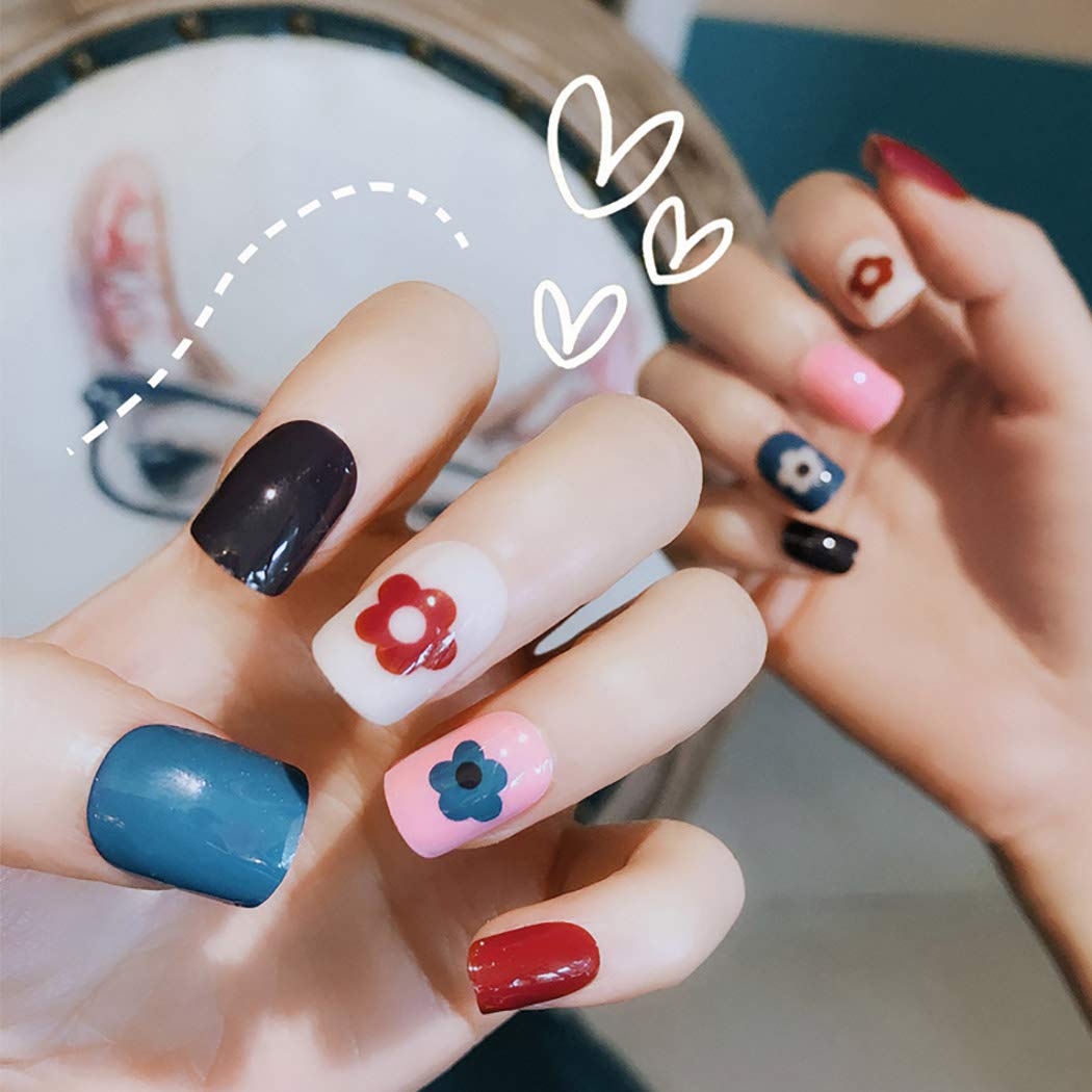 Amazon.com: Fdesigner Cute Flower Fake Nail Art Accessories Full Cover  False Nail Tips Acrylic Nail Square Flake Nail Decoration Short Press on  Nail for Women and Girls (Style Ⅱ) : Beauty &