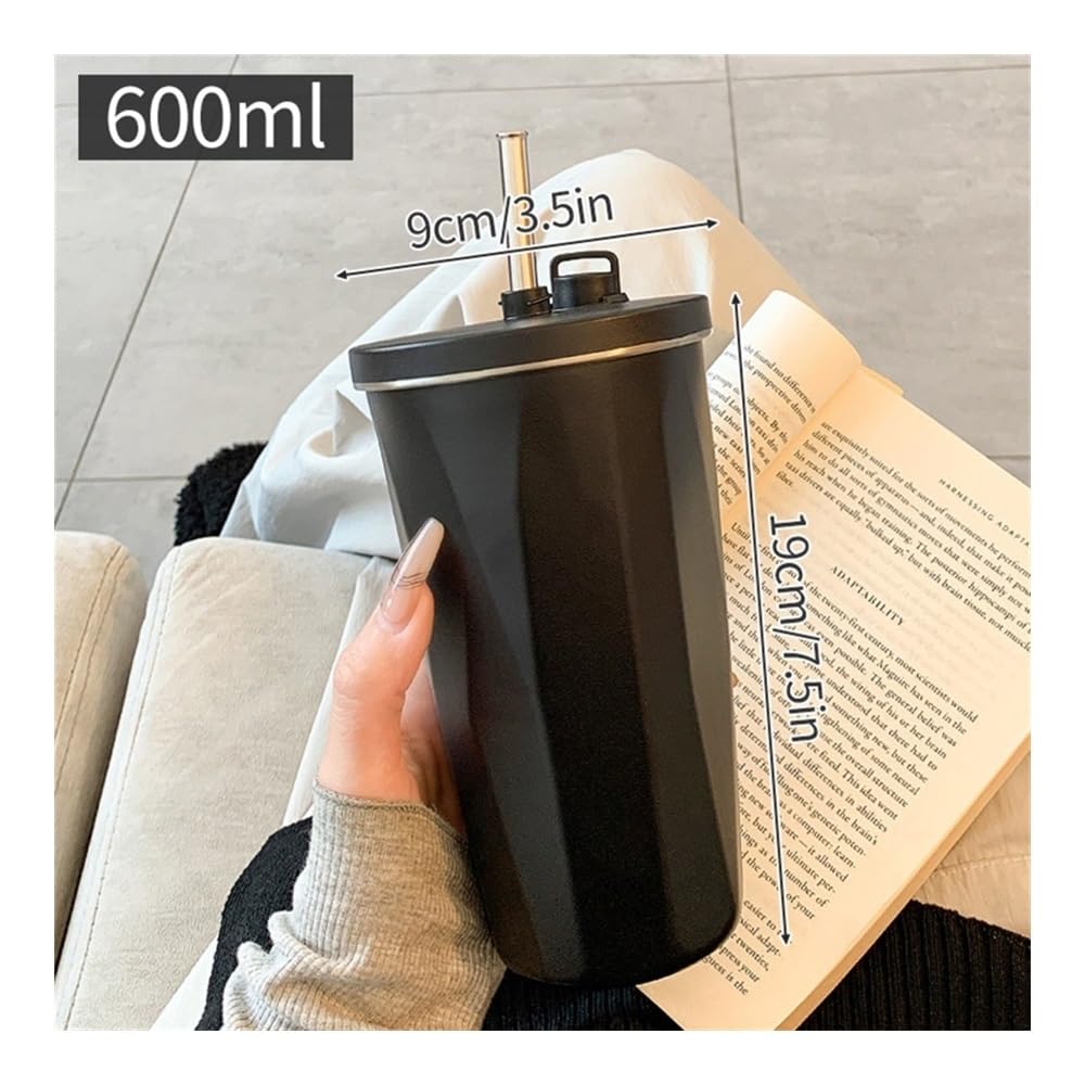 Tazza da caffè, 600ml 1pc Tazza da caffè Sottovuoto capacità Bottiglia in Acciaio Inossidabile Tazze Bottiglia d'Acqua Bottiglia isolata sotto Vuoto(Black)