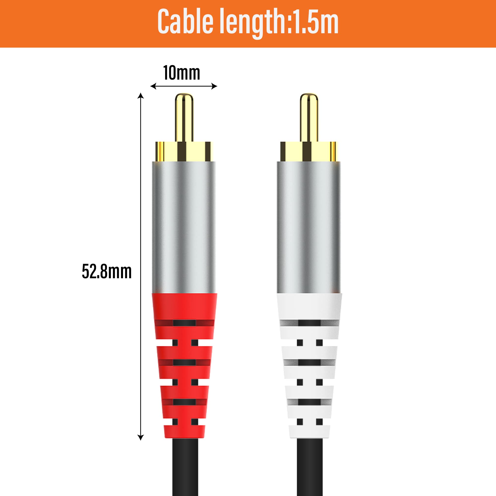 Kabel RCA, kabel 2RCA na 2RCA, 2 RCA M/M, kabel audio stereo, pozłacany 2RCA męski na 2RCA, męski kabel audio stereo kompatybilny z głośnikiem, wzmacniaczem, odbiornikiem, kinem domowym, subwooferem,