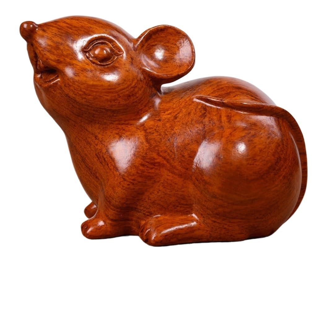 ATREDESES Office Decor Solid Wood Carving Mouse Ornament Wood Mouse Mahogany Home Decoration Crafts Home Decor(3.14in)