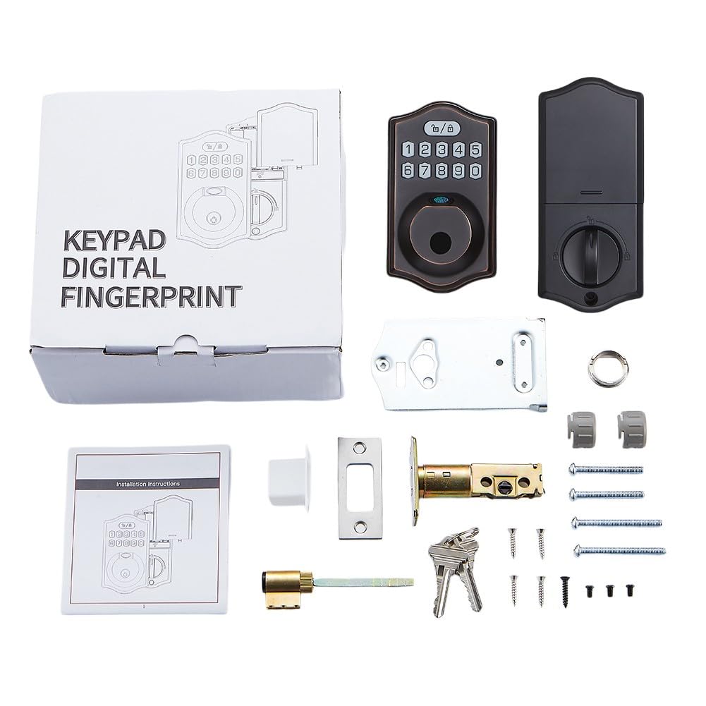 Schlüsselloses Türschloss mit Fingerabdruck und Passwort, IP65 wasserdicht, Zinklegierung, hintergrundbeleuchtete Tastatur, automatische Verriegelung, für Sicherheit zu Hause (Silber)