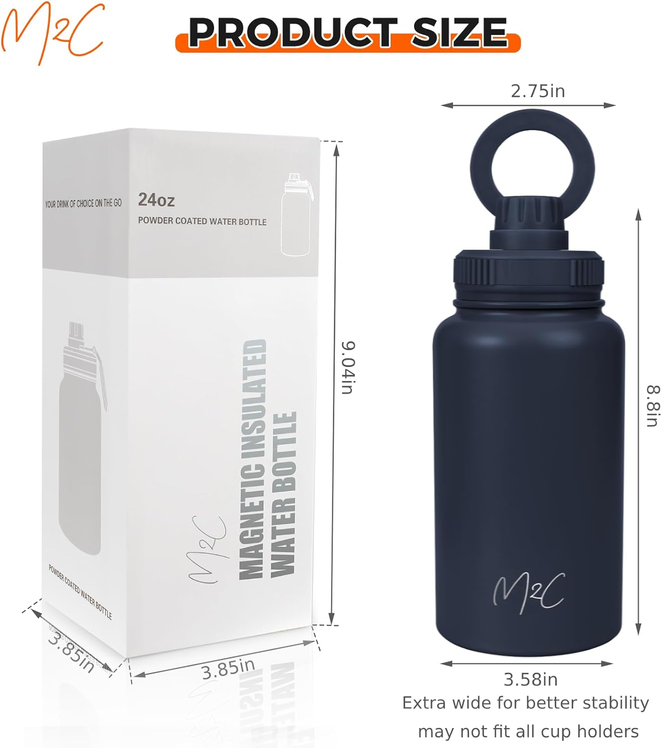 M2C® Magnetic Insulated Water Bottle 24oz (Dark Blue) – Compatible with MagSafe Magnetic Tumbler, Gym Water Bottle with Tripod Mount, Cell Phone Holder - Image 4