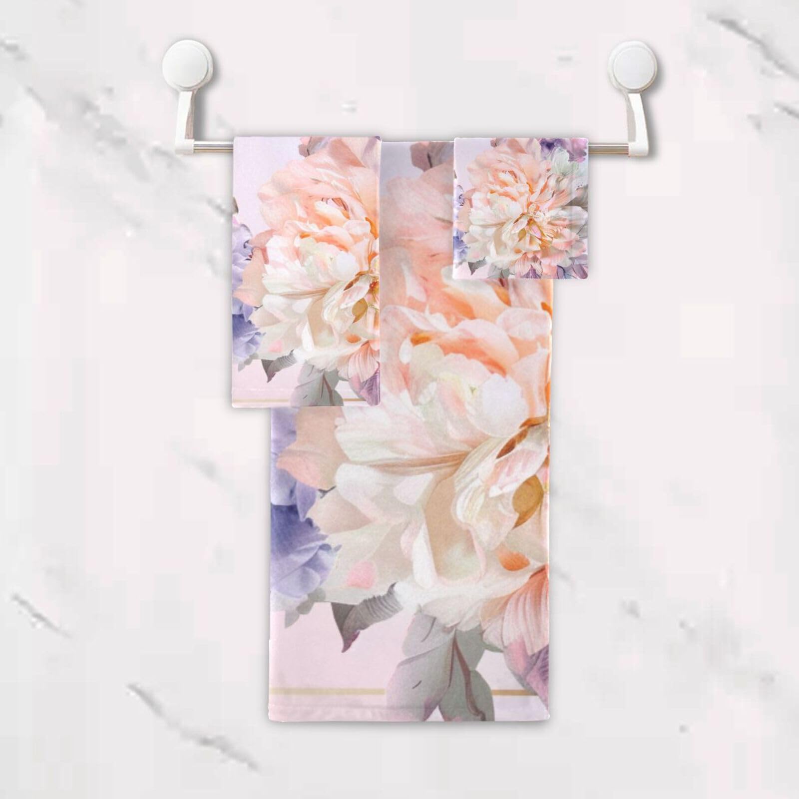 Set di 3 asciugamani da viso con fiori di peonia e fiori di peonia, ad asciugatura rapida, 1 asciugamano da bagno, 1 asciugamano per le mani, 1 panno per la casa, la cucina e la famiglia