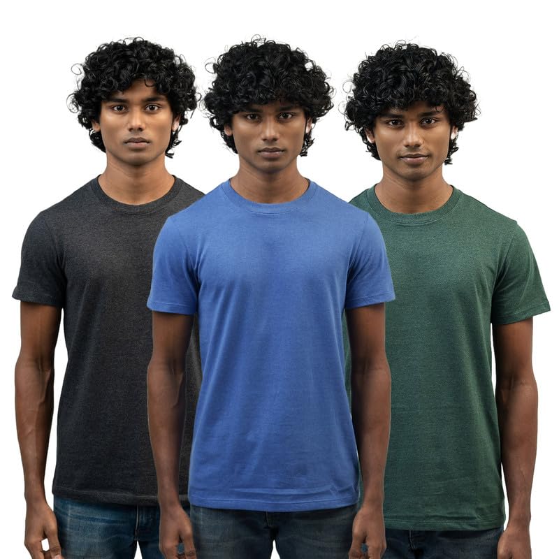 Image of tinies Cotton Tshirt Crew Neck Mens Plain Solid Regular Fit Half Sleeve Wrinkle Free Casual Wear Mens T-Shirt (Combo Set of 3) Green Charcoal Royal Size S