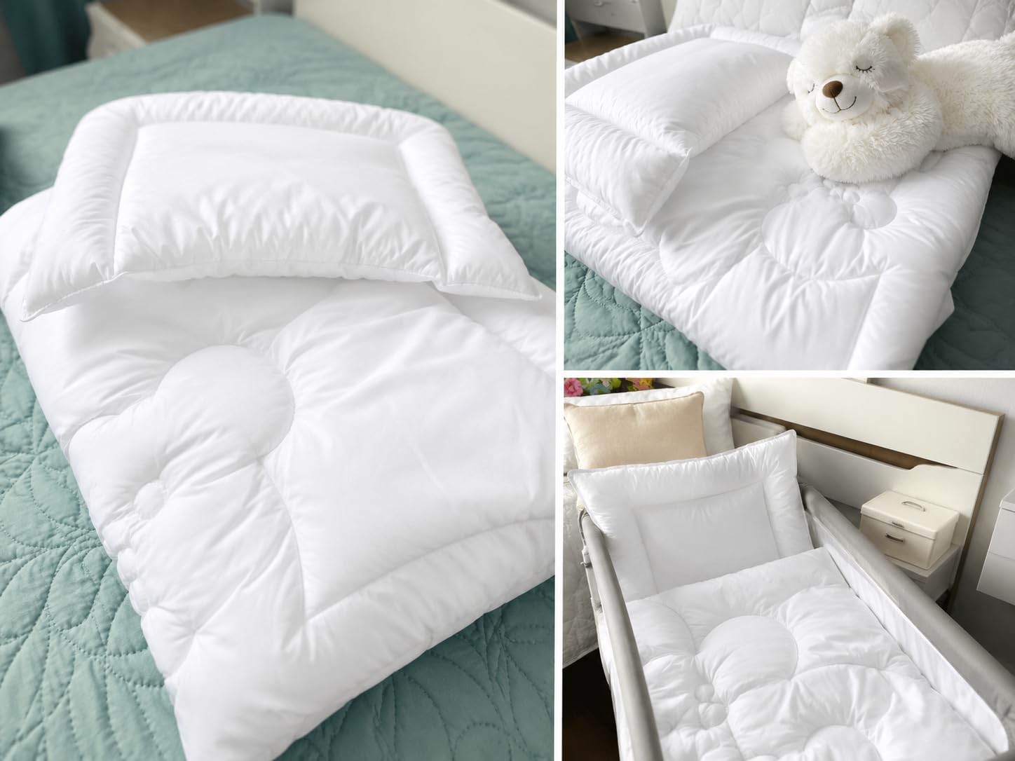 Set con piumone sintetico da 120 x 150 cm e federa da 40 x 60 cm, microfibra di qualità superiore, igienico, 4 stagioni