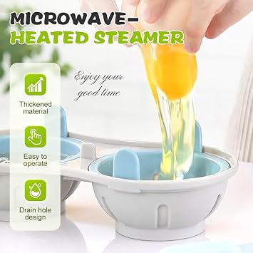 Microwave Egg Steamer, 2025 Upgraded Microwave Egg Cooker, Breakfast Double Row Egg Cooker, Microwave Egg Poacher 2 Eggs, Poached Egg Steamer, Kitchen Cooking Gadgets (Green)