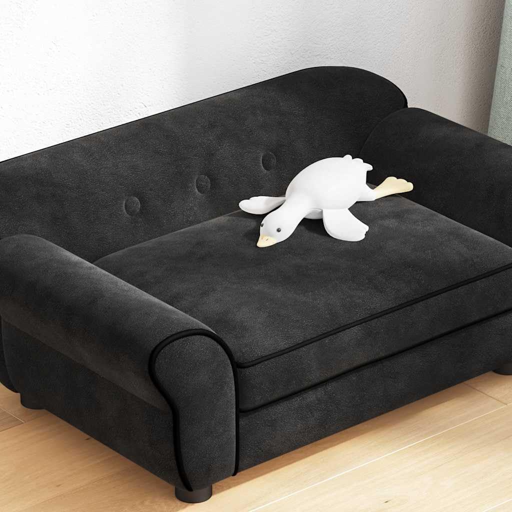 Hothingwell Sofa dla psa 72 x 45 x 30 cm czarna pluszowa sofa, wyściełana sofa dla kota i małych zwierząt, drewniana rama z antypoślizgowymi nogami, poszewka na poduszkę nadająca się do prania