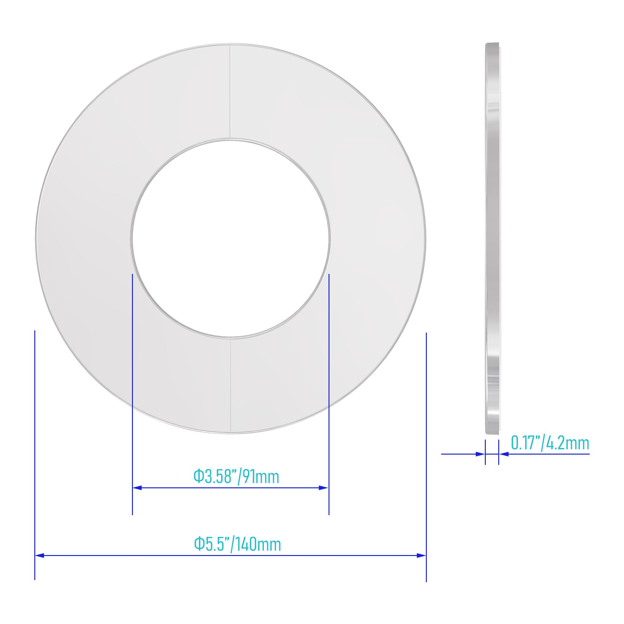 FOCMKEAS 2Pcs Wall Split Flange, Fit 3.54"(90mm) Diameter Pipe Stainless Steel Round Escutcheon Plate Wall-mounted Water Pipe Cover Accessories, Sliver - View #5