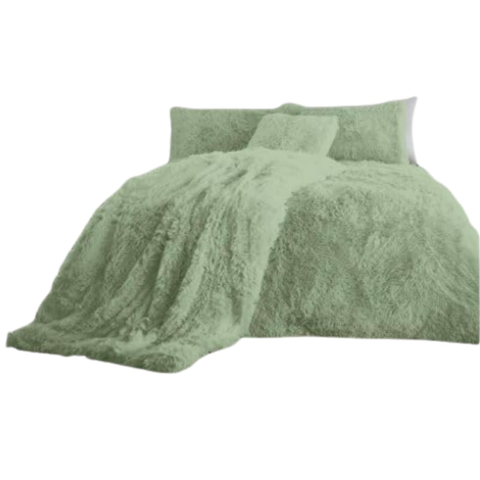 NFK Textile Snuggle Scape Fleece Duvet Set Luxury Bedding Super Soft Warm & Cosy Fluffy Fur Duvet Set (Sage-Green, King)
