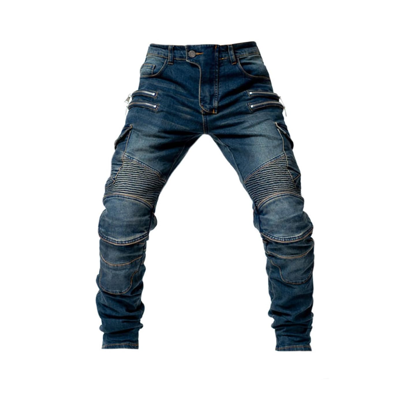Motorrad-Jeanshose für Herren mit Oberschenkeltaschen Protektoren Sturzfeste Jeans mit Geradem Bein Motorradhose für Motorradrennfahrer
