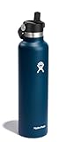 Water Bottle - Insulated Stainless Steel - Straw Lid, Non Spill, Leakproof 24 Oz Indigo Blue