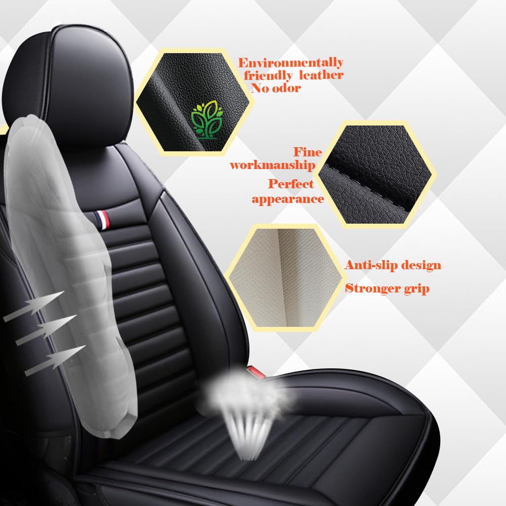 Per Dacia Duster Jogger Logan Stepway Sandero Stepway Set di 5 coprisedili universali in pelle, traspiranti, antimacchia e resistenti all'usura (nero)