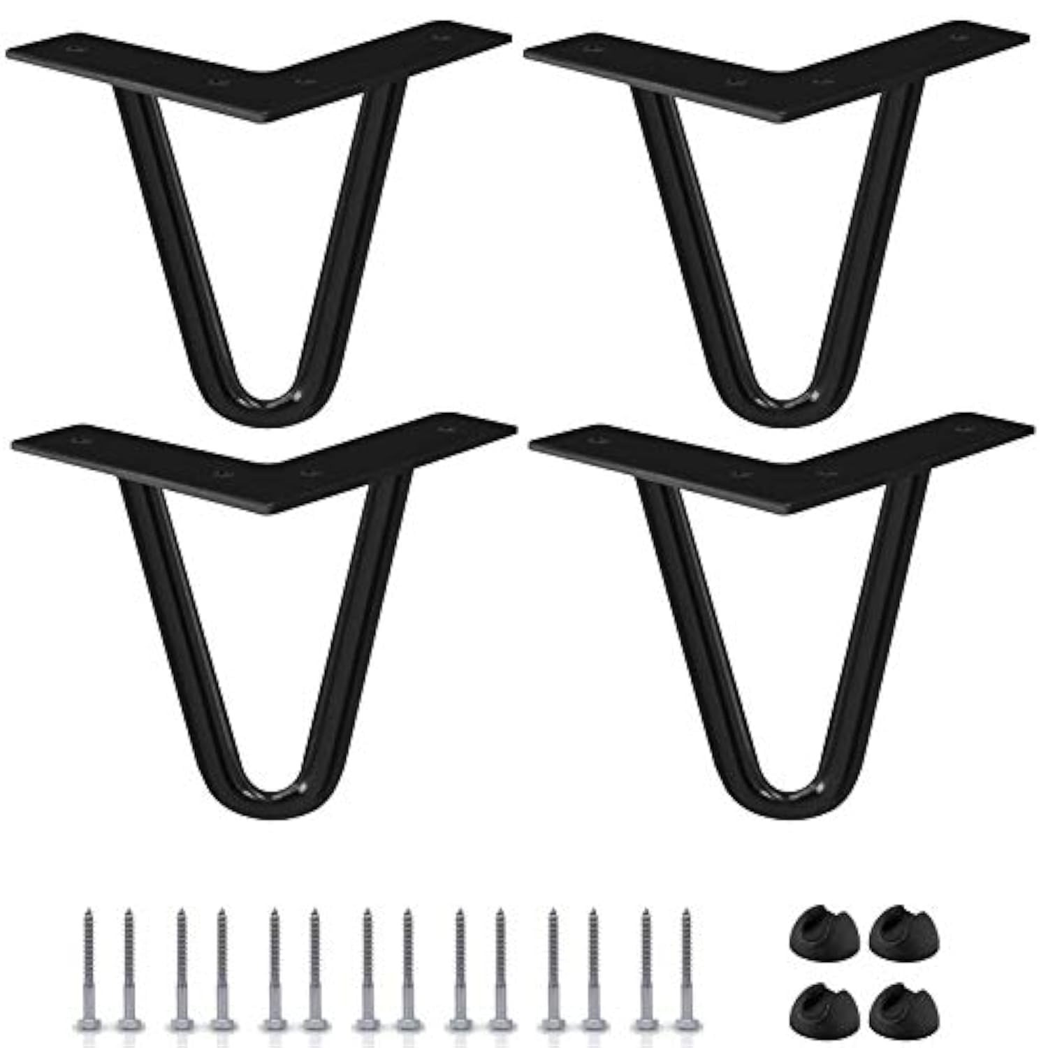 Btowin 4 inch / 10cm Hairpin Legs, 4Pcs Heavy Duty Metal Furniture Legs with Rubber Floor Protectors & Screws for Home DIY Projects TV Stand Sofa Cabinet - Black