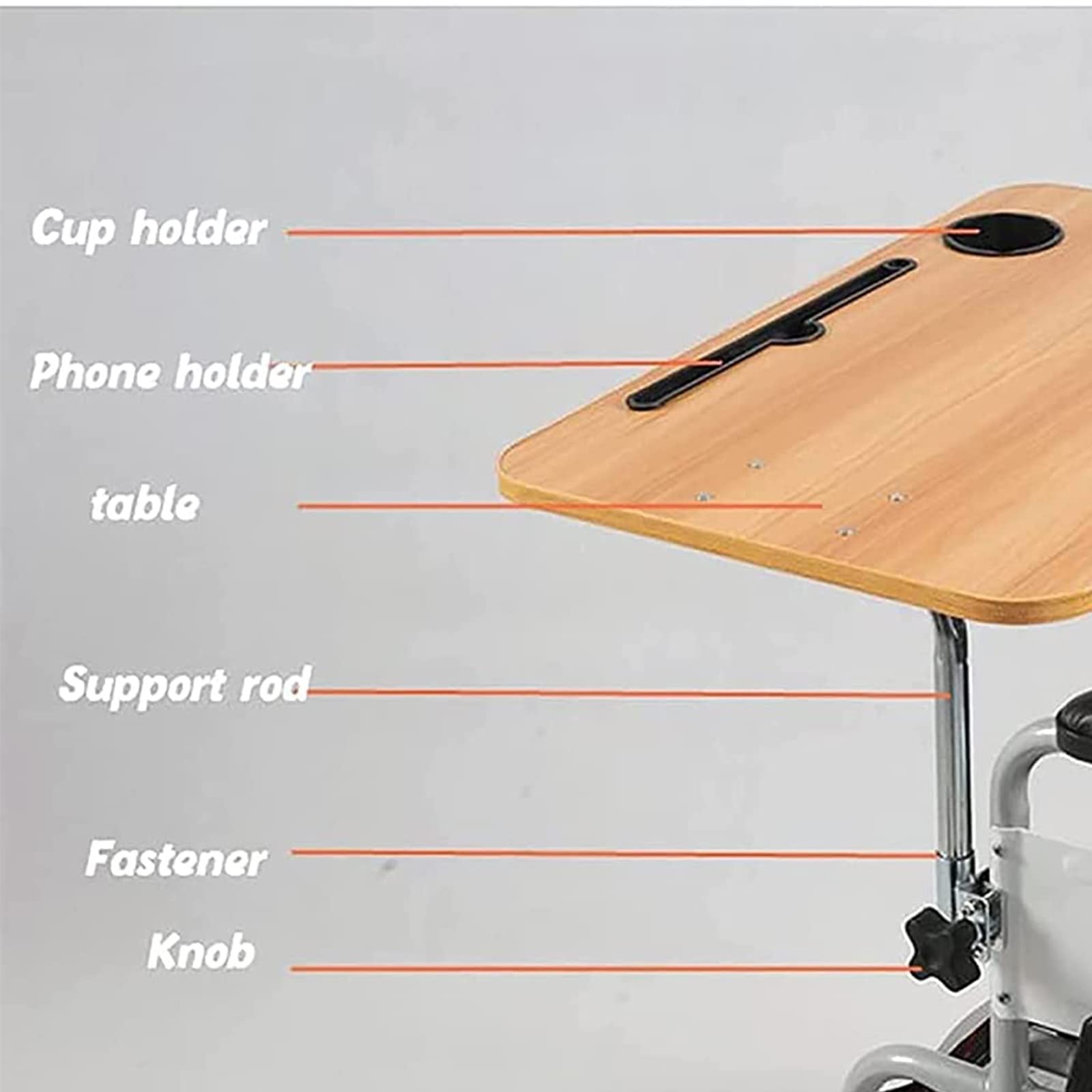 Mesa para silla de ruedas con soporte para teléfono móvil, tabla de comedor universal desmontable y portátil para accesorios de silla de ruedas