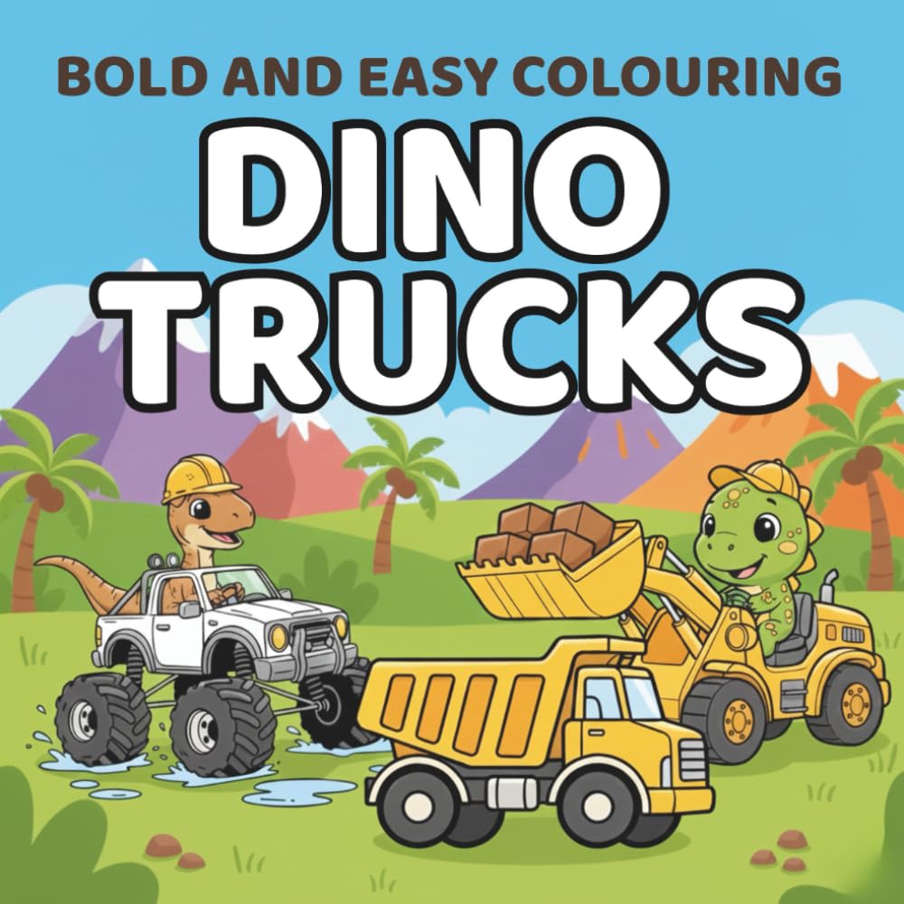 Bold and Easy Colouring Dino Trucks: Cute Dinosaurs and Big Trucks for Kids