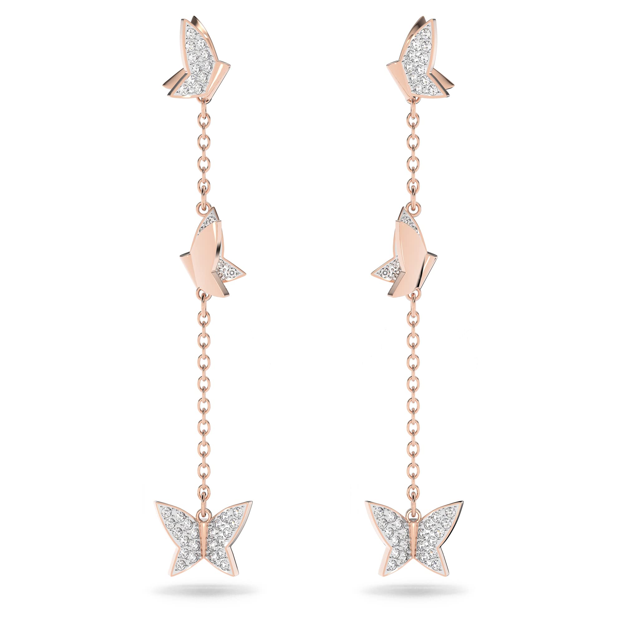 SwarovskiLilia drop earrings, Butterfly, Long, White, Rose-gold tone plated