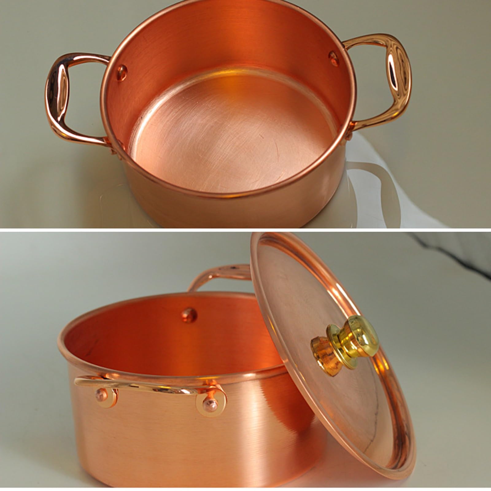 Kupfertopf für Herd, Induktion, schöne Form, Kochtopf mit Deckel | Stielkasserolle, Kupferkochgeschirr, Hot Pot für Restaurant zu Hause, 16CM