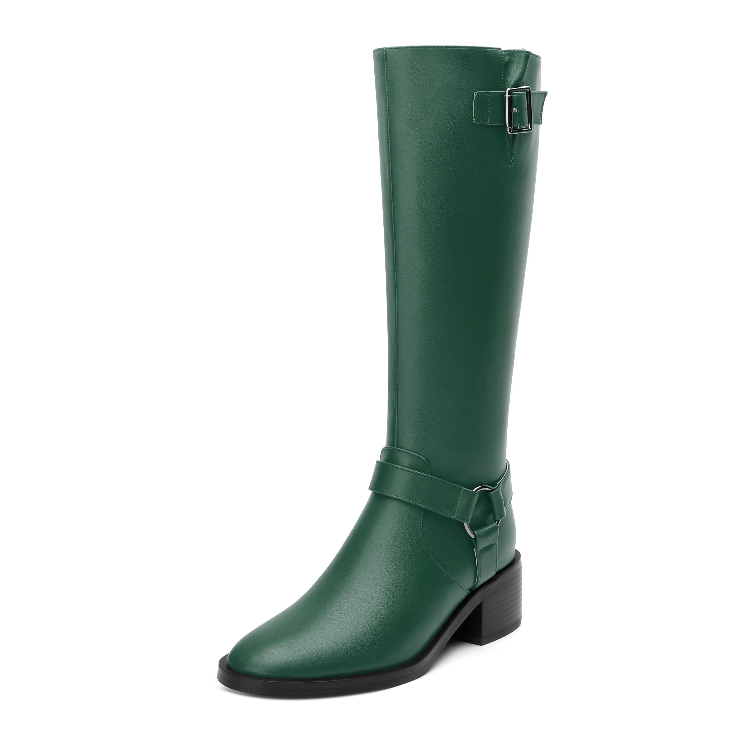 Womens Knee-High Boots Round Toe Low Heel Knee High Boots for Women Fashion Side Zip Knee High Bootie