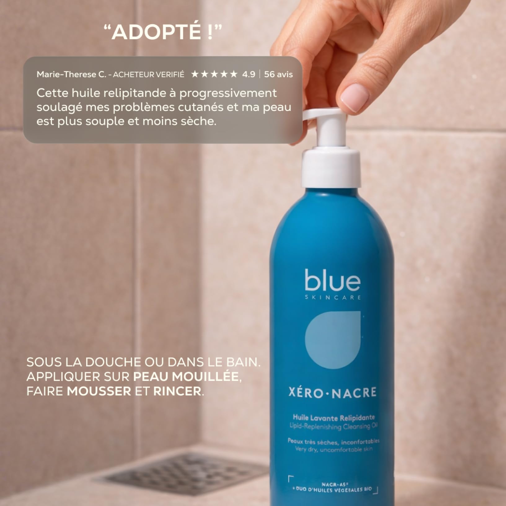 Huile Lavante Relipidante | Nettoie, nourrit & apaise | 99 % d'ingrédients d'origine naturels, Bionacre® & Prébiotiques | Pour tous types de peaux | Dès la naissance | 500 ml