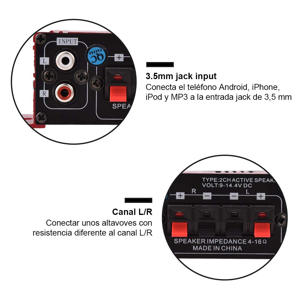 Ampli Audio Mini 2x20W EPathChina - Entrée AUX/USB/SD - Pour Maison Voiture